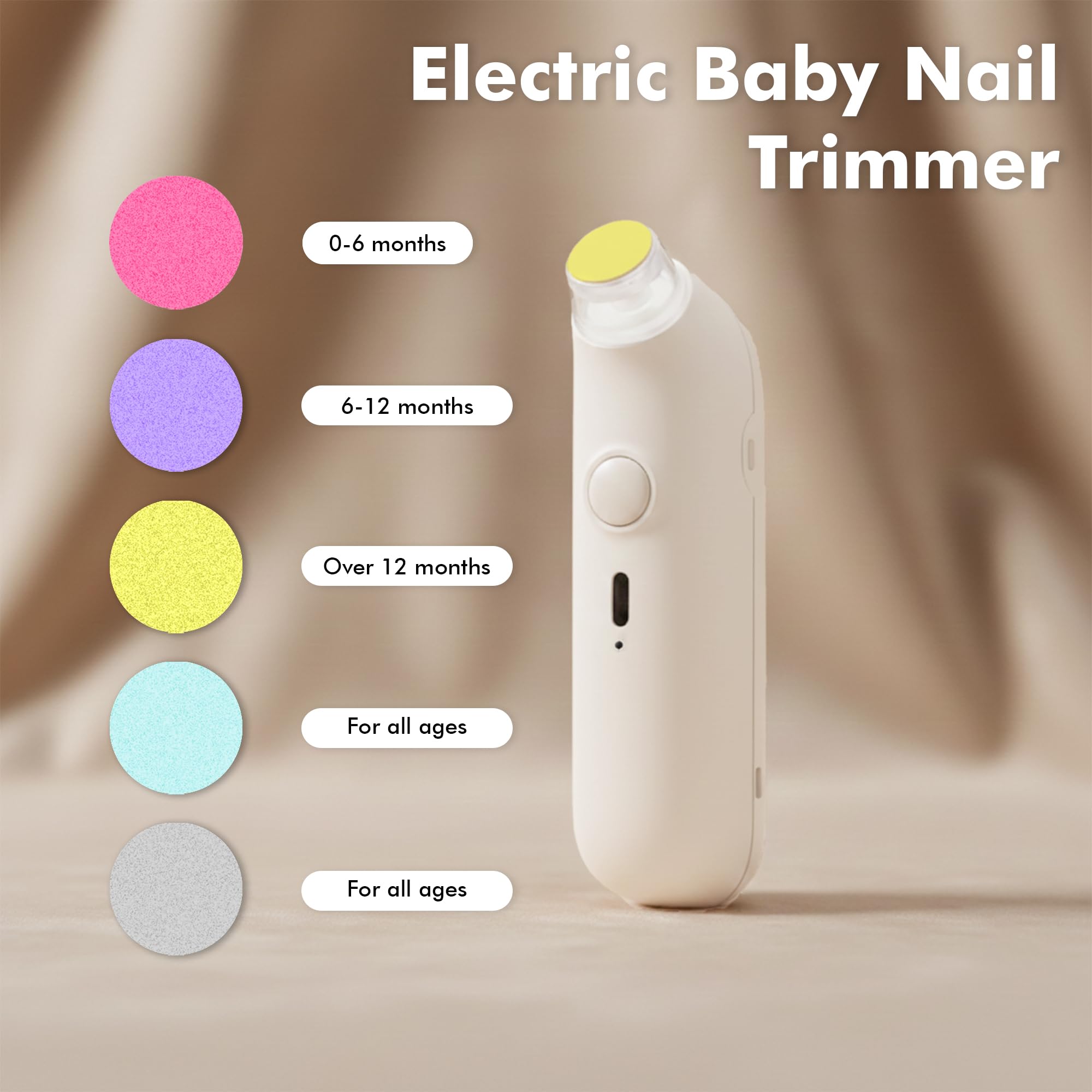 Baby Nail Trimmer rechargable | New Born Essentials | Baby Nail Cutter New Born 0-12 Months | 5 Filer Heads Adjustment |1 Year Warranty |, Pink, White,