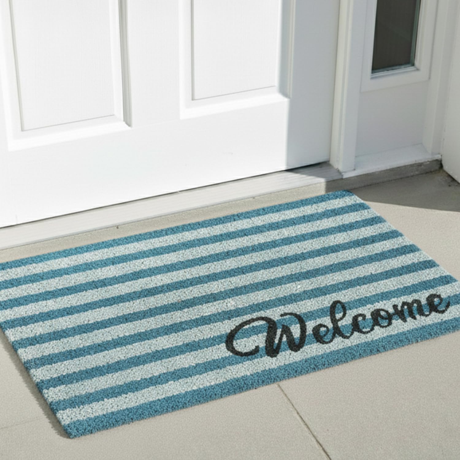 HOKIPO Large 45x75 cm Printed Striped Natural Coir Entrance Door Mat with PVC Backing, Blue Stripe (NEW-IN-1059)-picture-21