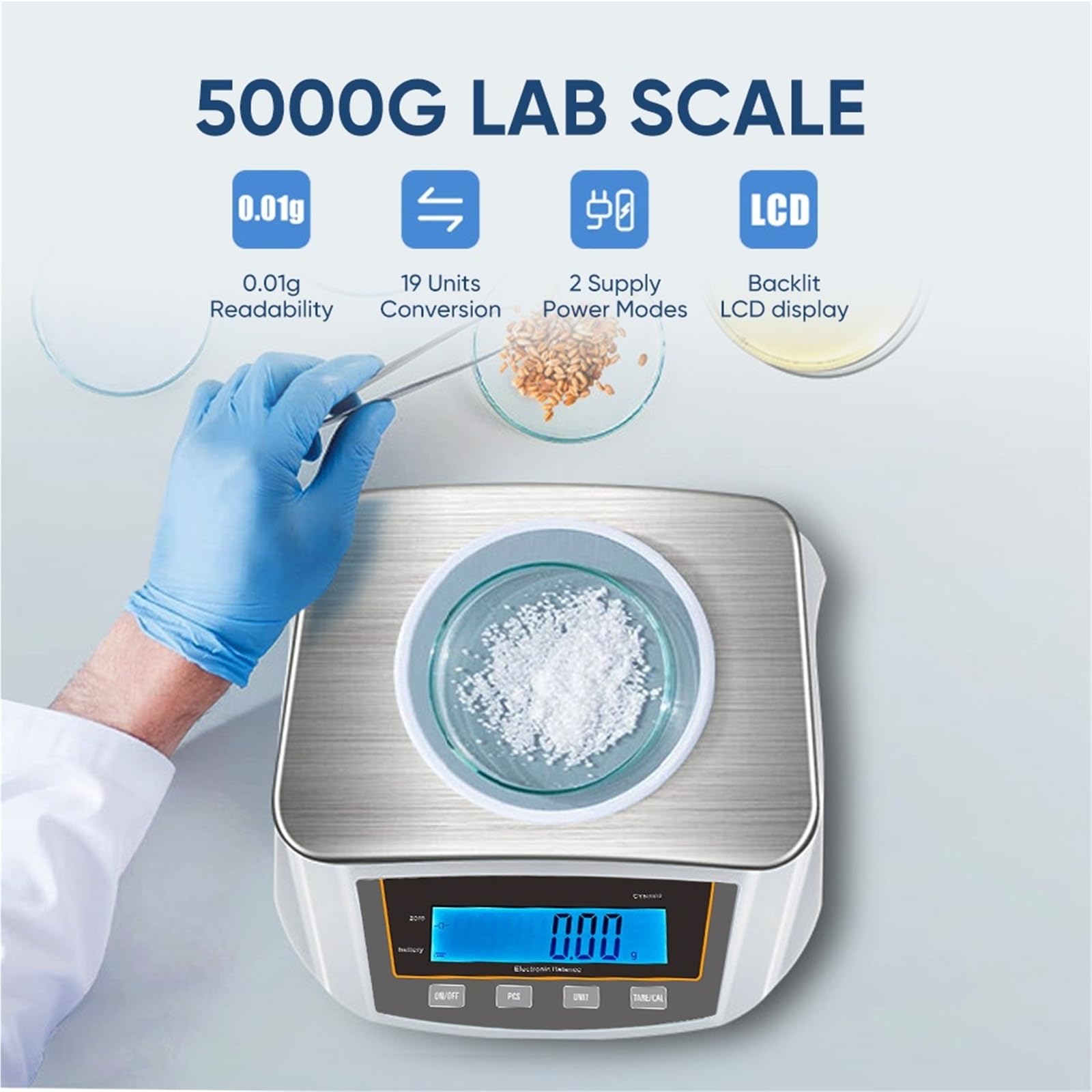 Báscula de precisión de 0,01 g a 5000 g, balanza analítica electrónica de 2 kg, for laboratorio, for oro y joyería.(2000g 0.01g)