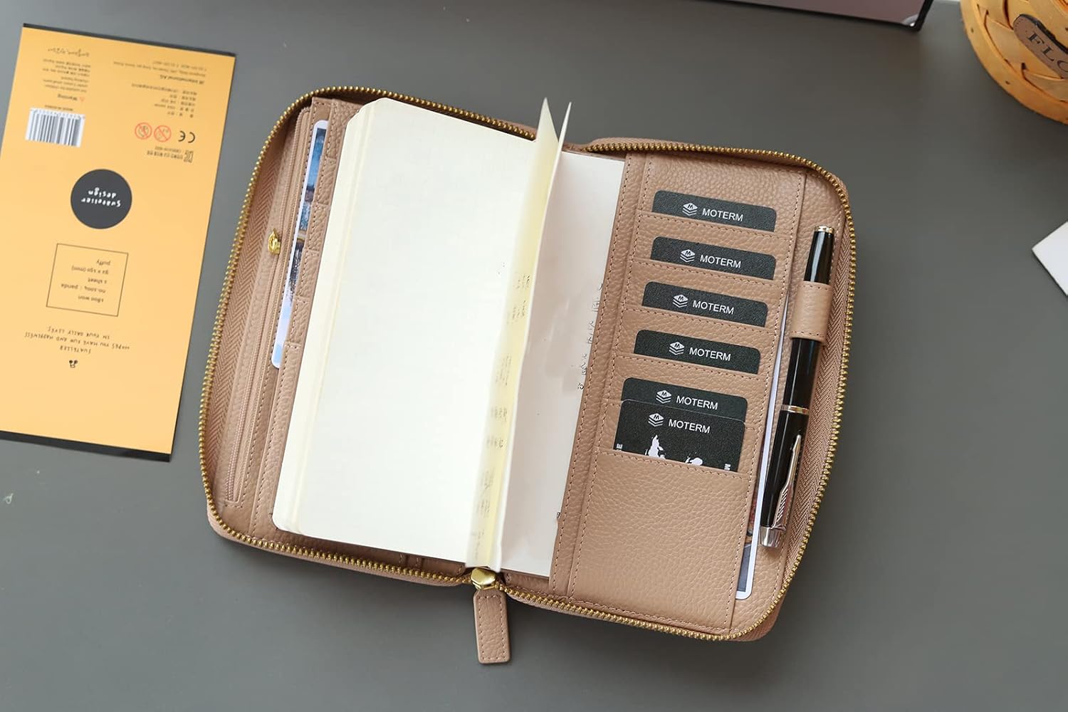 Moterm Zippered Leather Cover for Weeks - Fits Hobonichi Weeks and Weeks Mega Notebook Planners (Pebbled-Taupe)