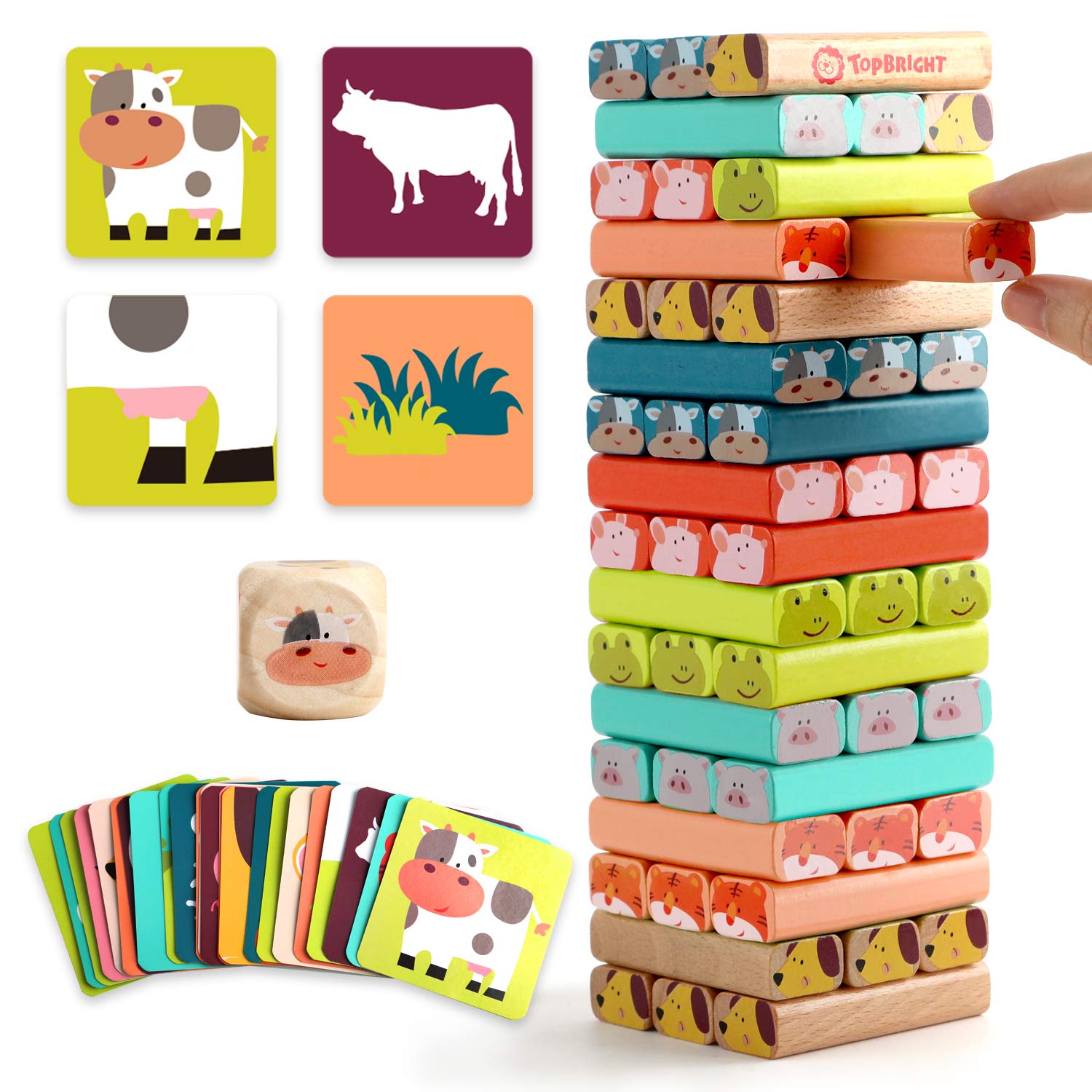 TOP BRIGHT Childrens Board Games for Kids 3 4 5 Year Old Girls Gifts Boy Educational Toys age 3 4, Wooden Stacking Block Tumble Tower Game for Toddler Age 3-8 Learning Toy with 51 Pieces