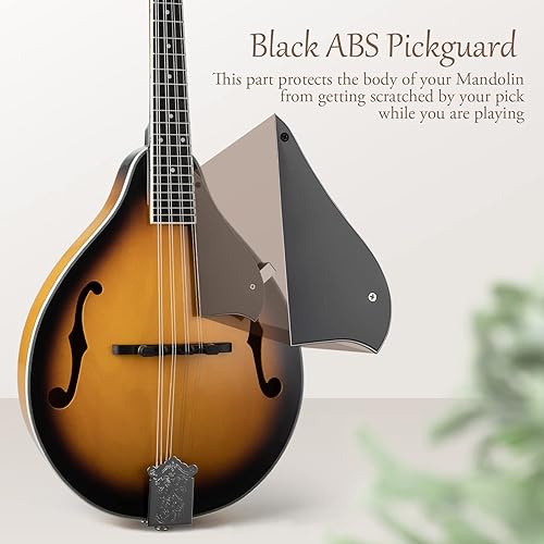 Miniatura 7 de Kit de instrumentos de mandolina, instrumento musical de mandolinas estilo A para adultos principiantes, 8 cuerdas mandolina acústica con afinador,