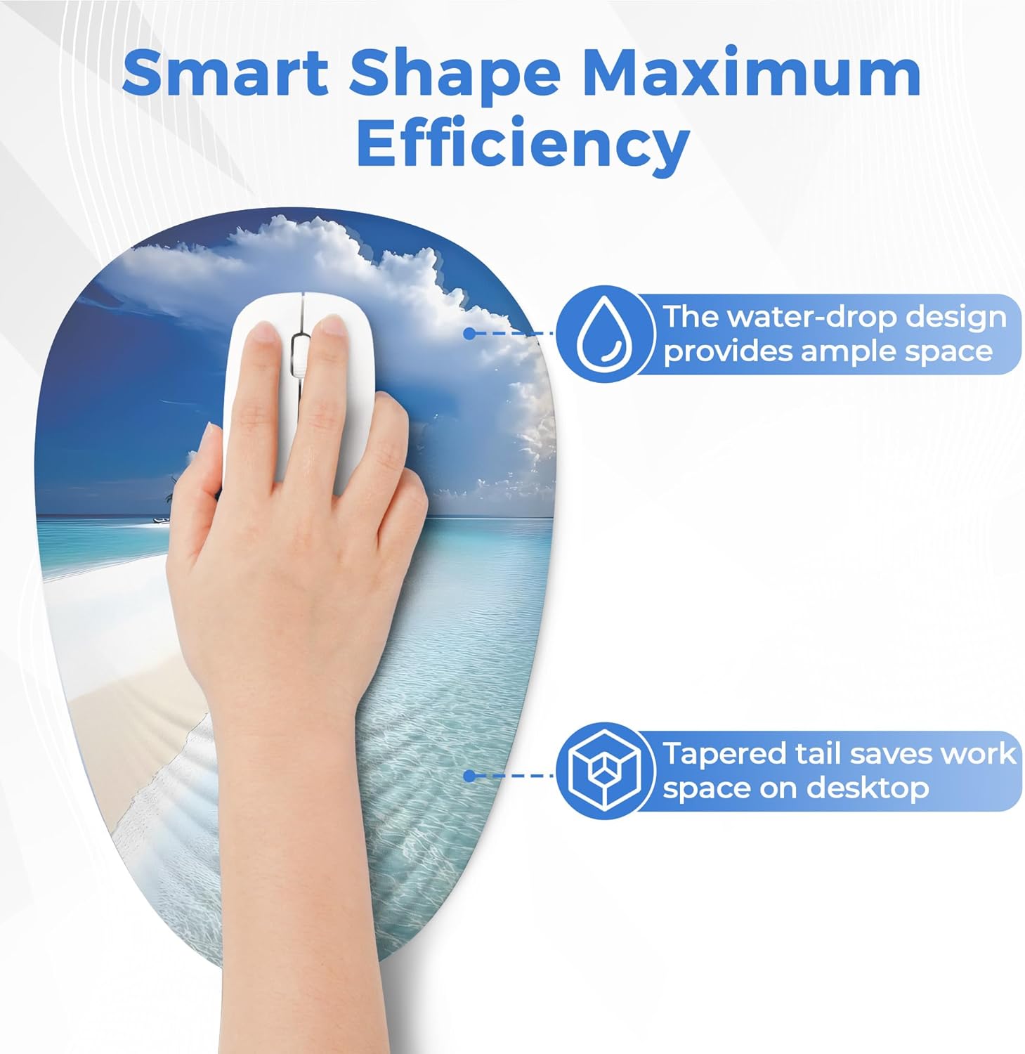 Ergonomic Mouse Pad with Wrist Support, Memory Foam Wrist Rest for Pain Relief & Carpal Tunnel, Non-Slip Base for Office, Computer, PC, Laptop (12x8x1.2inch, Maldive Beach)