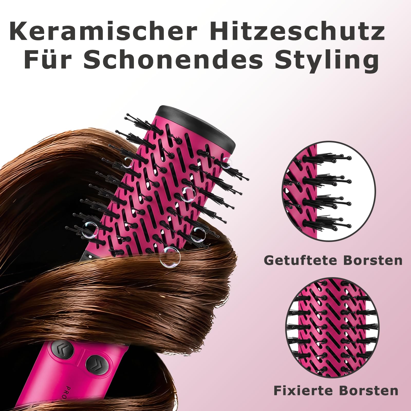 VGR 480 Rundbürste Profi 2 in 1 Föhnbürste Mit 32mm 50mm Für Salon, Rot | Rundbürstenföhn Mit Automatische Drehung, Rundbürste Elektrisch Mit 1200W Leistung, Rundföhnbürste Mit 360° Drehbarem