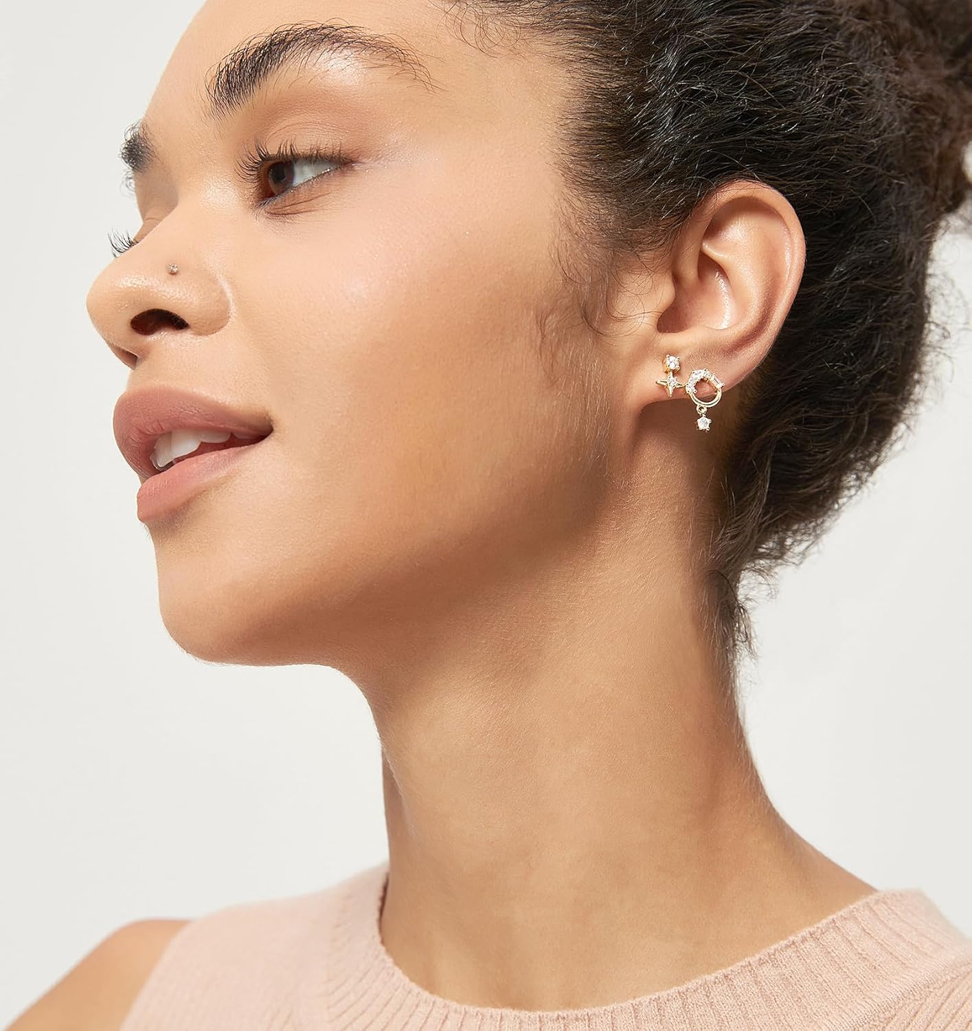 TIGRADE 14K Gold Plated Stud Earrings for Women Cubic Zirconia Dainty Dangle Earrings 925 Sterling Silver Post Hypoallergenic Small Cartilage Piercing - Image 6