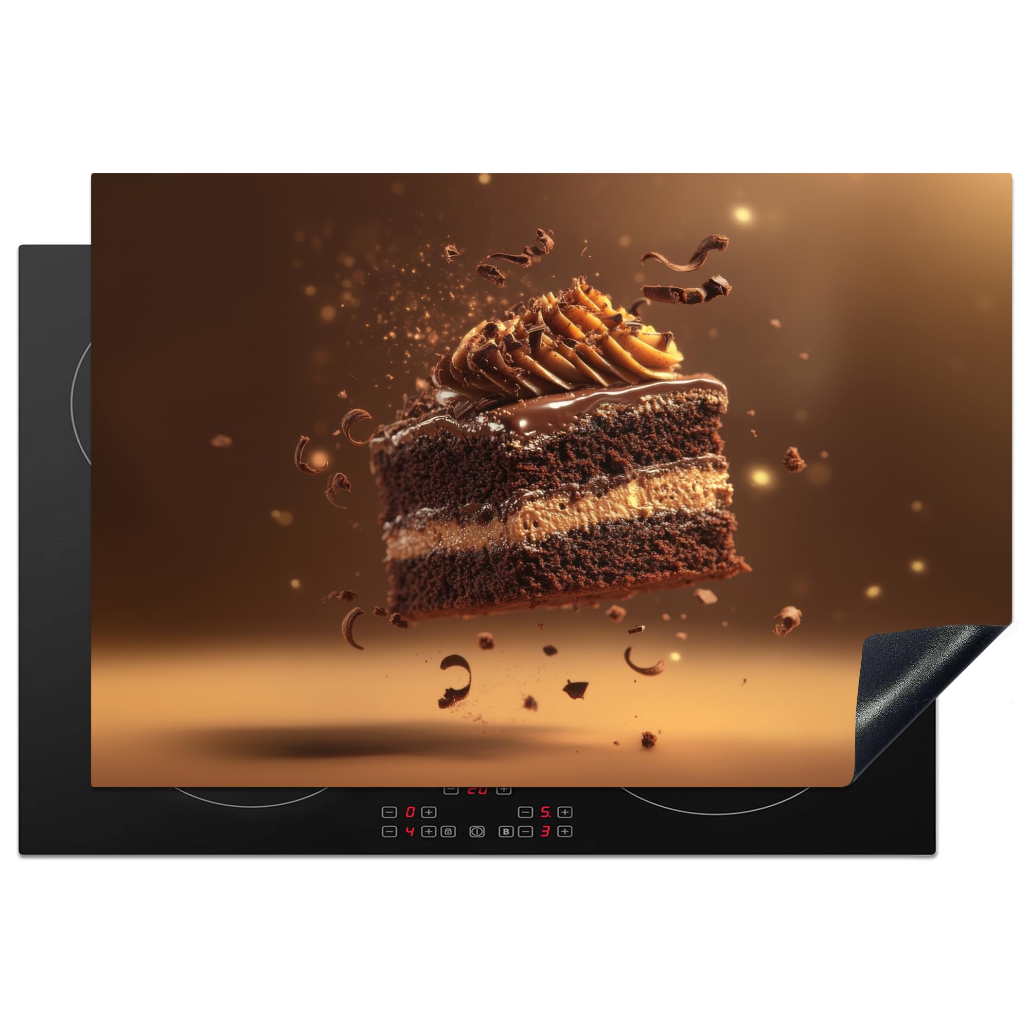 KitchenYeah© Induction Hob Protector Mat 20.3"x29.9" / 76x51.5 cm Cooker Top Protectors Cover Ceramic Covers Electric Hobs Vinyl Pie - Chocolate - Food - Brownie