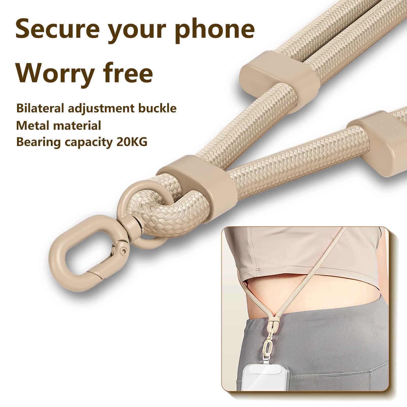 MOLOSLEEVE Handy-Umhängeband mit Edelstahl-Patch, verstellbarer Handygurt, Crossbody, Anti-Diebstahl