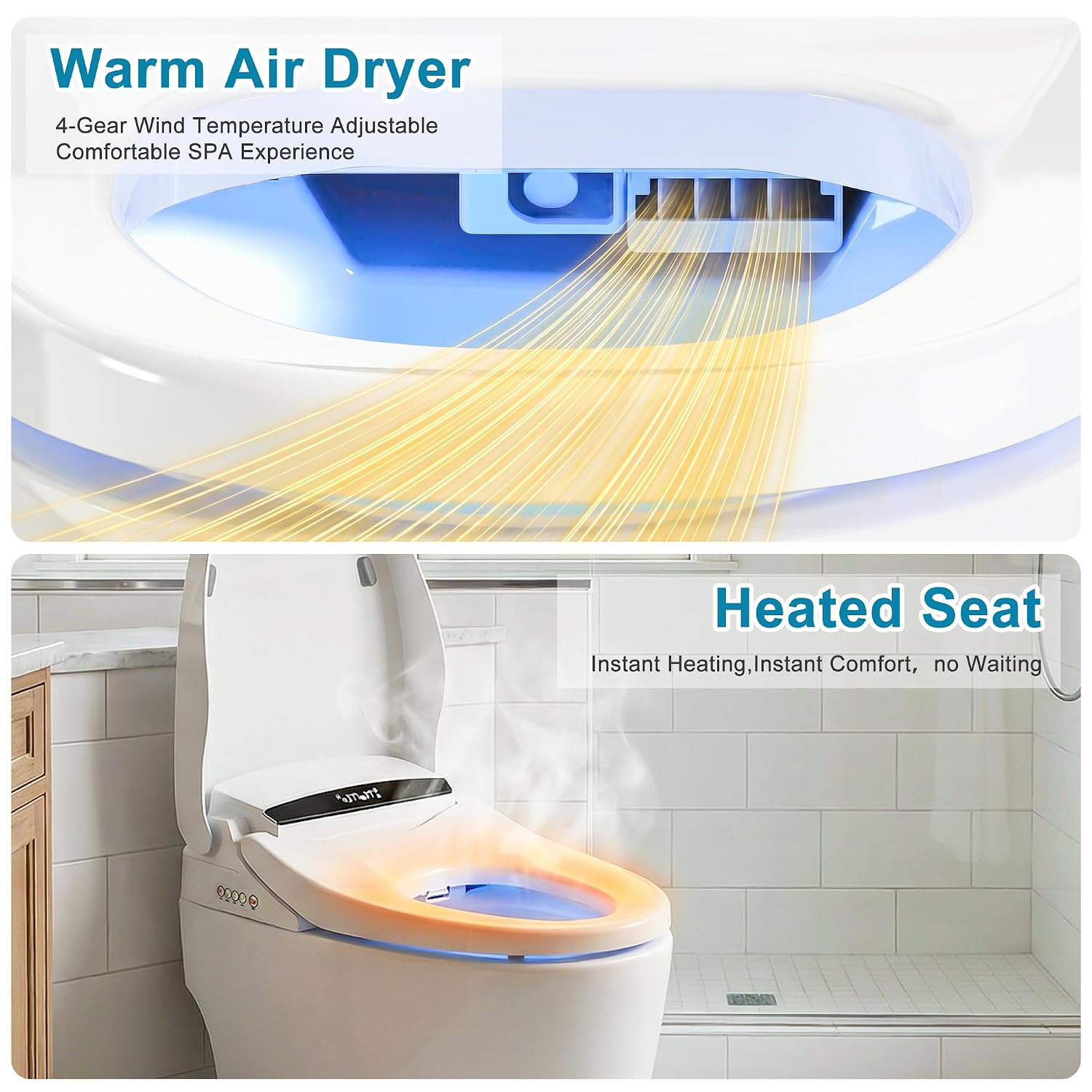 Casaphoria Luxury Smart Toilet with Bidet,Automatic Heated Seat & Warm Water Washer, Air Dryer,Deodorization System,Foot Sensor,ADA Elongated(White)