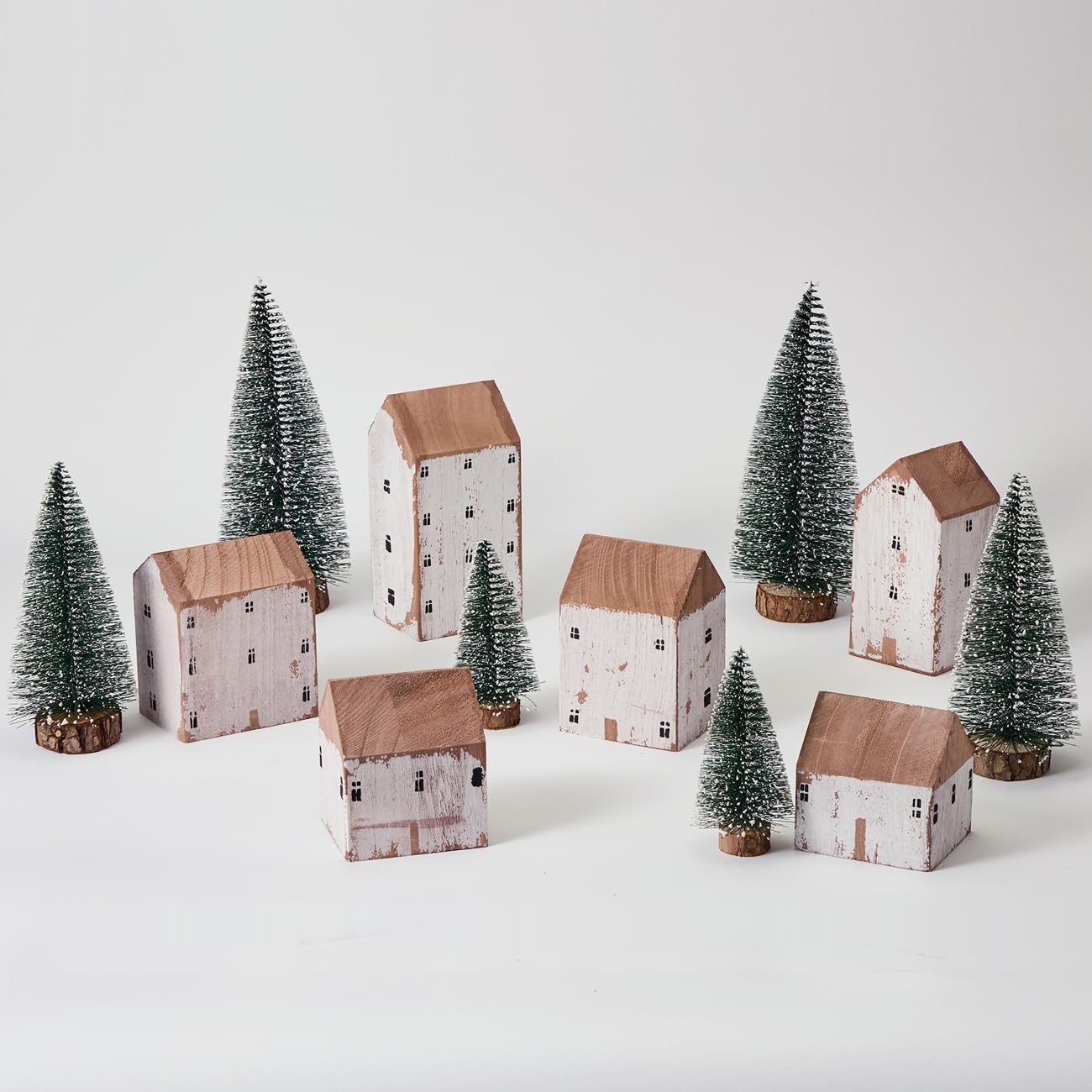 Amazon.com: Mokof 12 Pcs Christmas Village Set - 6 Wooden Houses