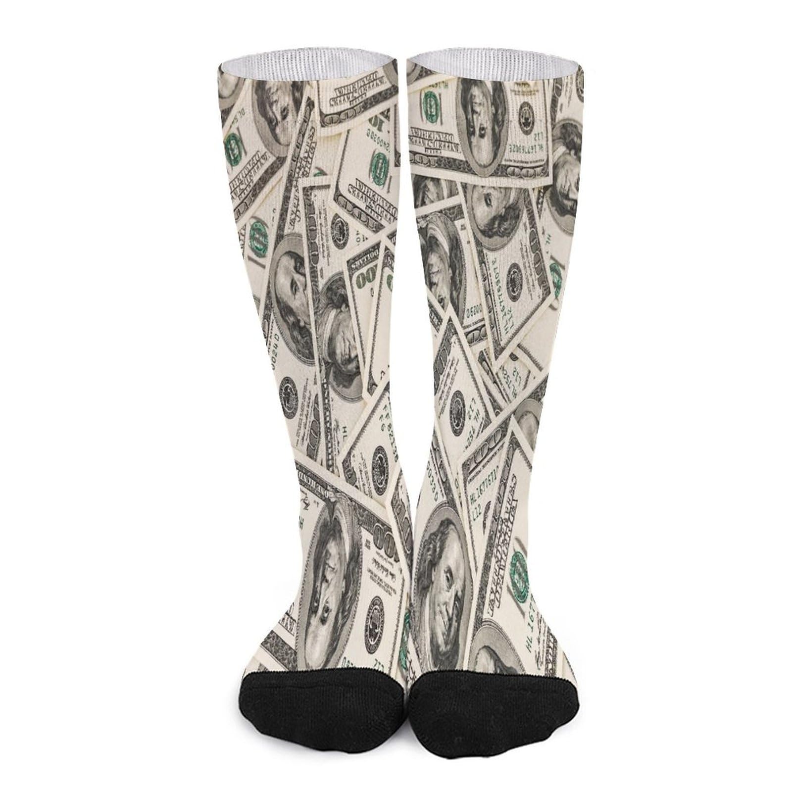 Money American Hundred Dollar Bills Men's Ankle Socks Novelty Crew Sock Calf Knee High for Women