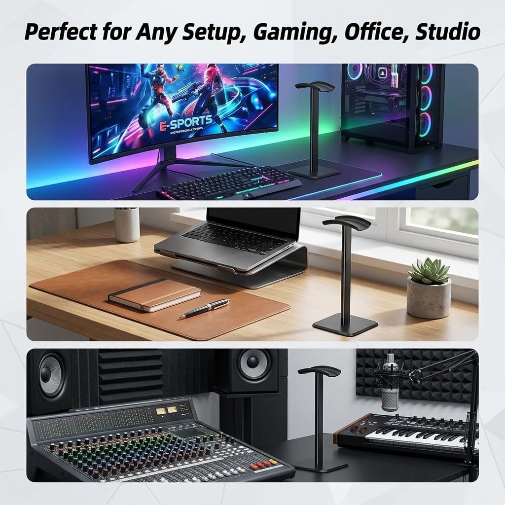 Kiuiom Abnehmbare Kopfhörer Ständer,Kopfhörerhalter,Kopfhörer Halterung Schreibtisch,Headset Ständer,Gaming-Headset-Halter mit TPU Rutschfestem Silikon für Alle Kopfhörergrößen (Schwarz)