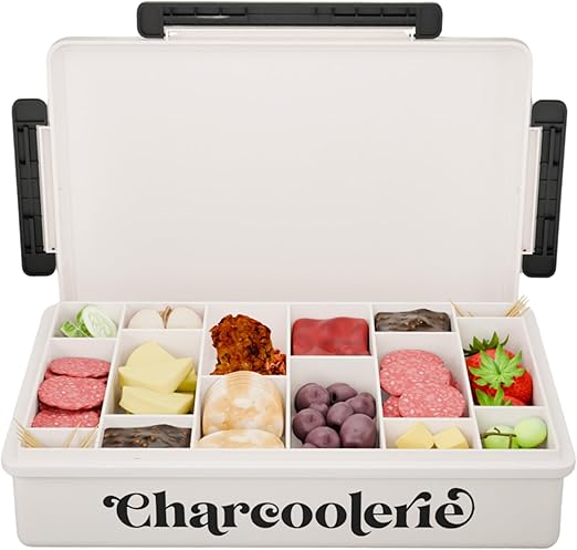 Chilled Portable Travel Charcuterie Snackle Box Container with Locking Lid, includes Ice Pack, and Bonus Cooler Bag, Picnic Box Serving Tray