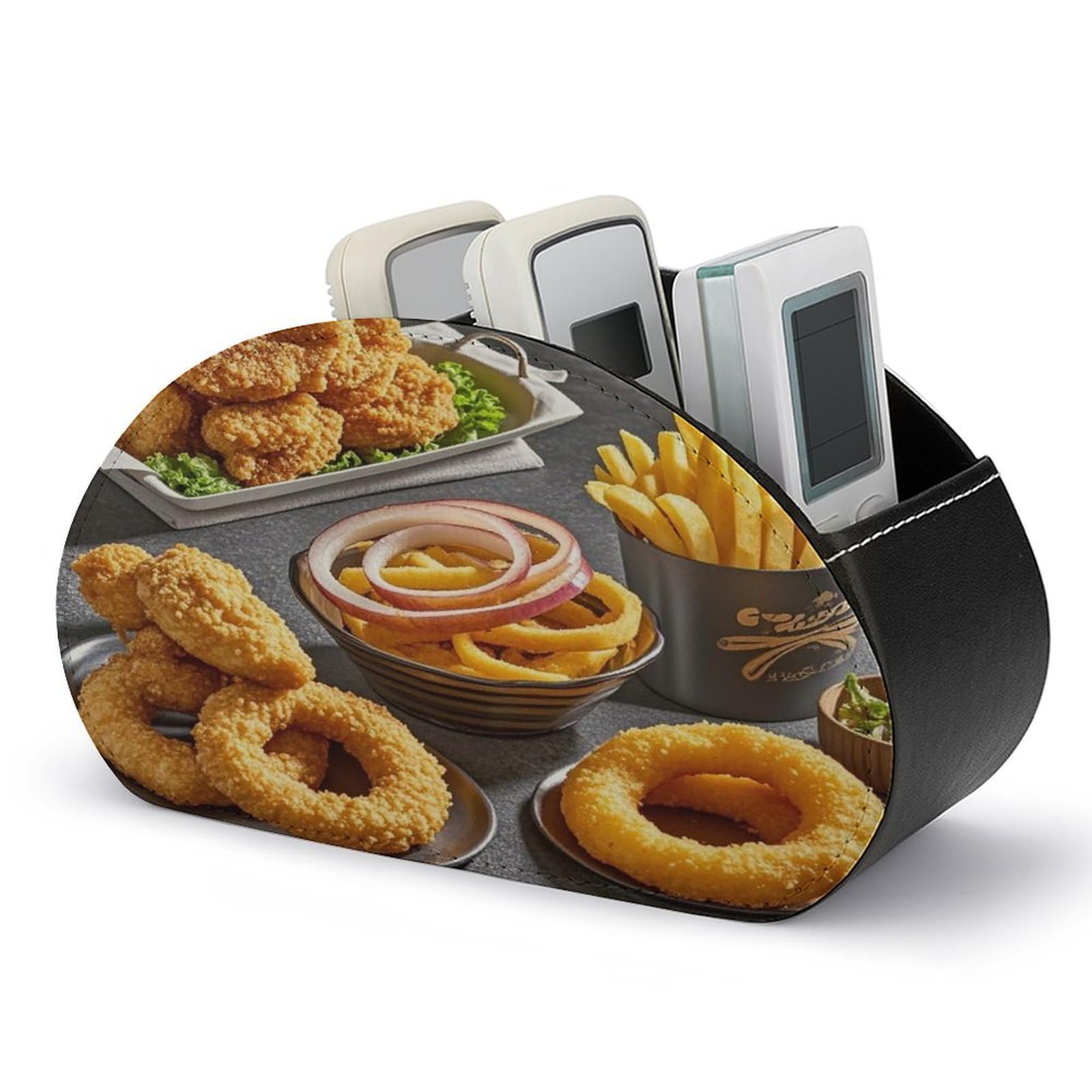 LZQPOEAS Delicious Food Remote Control Holder with 5 Compartments PU Leather Remote Organizer Box Caddy for Table Nightstand Remote Caddy Desktop Organizer Fits Media Controllers