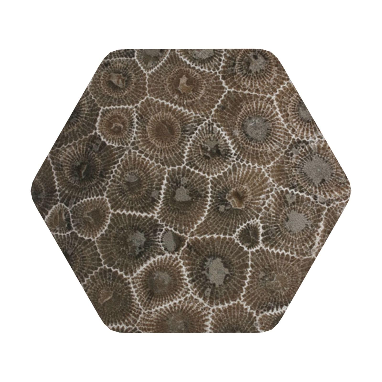 Petoskey Stone PU Leather Coasters Set of 6 Hexagon Drink Coasters