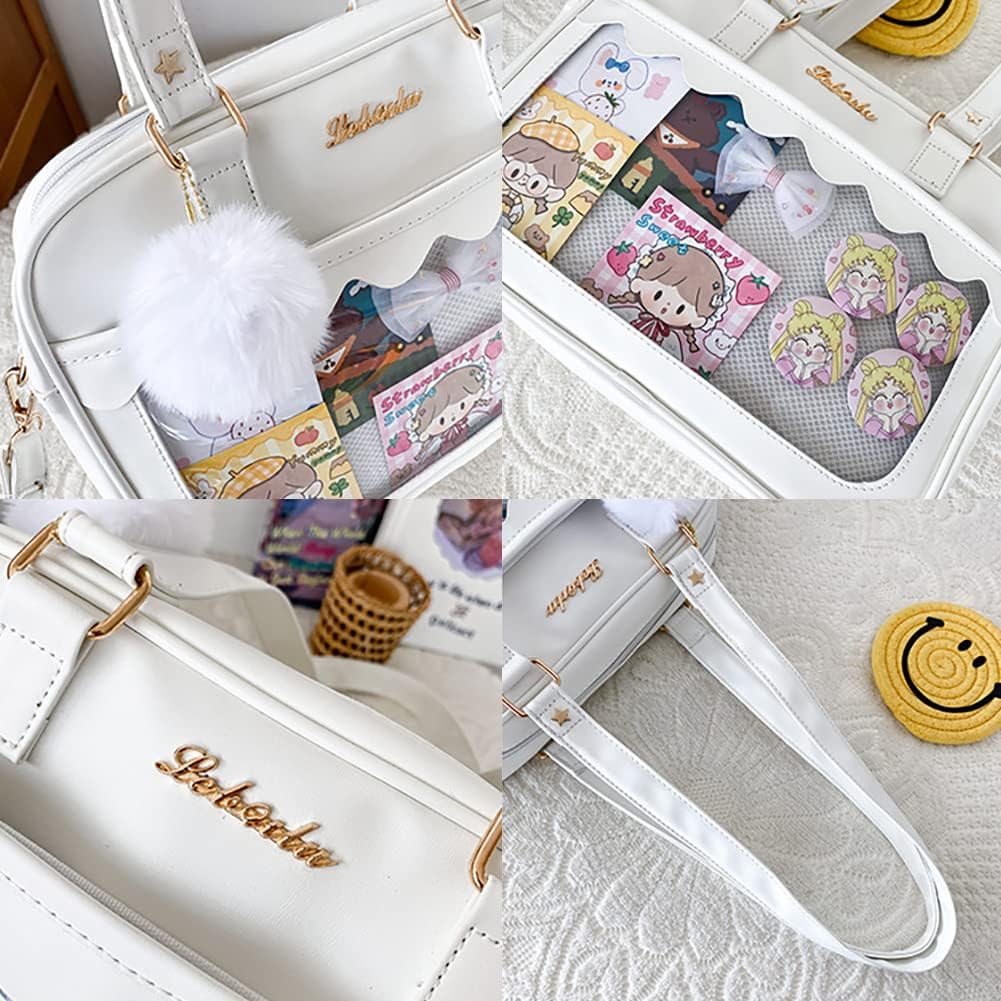 Lolita ITA Bag with Insert Pin Display,Anime Cosplay Shoulder Bag,Women Crossbody Bag,PU Leather Kawaii Purse