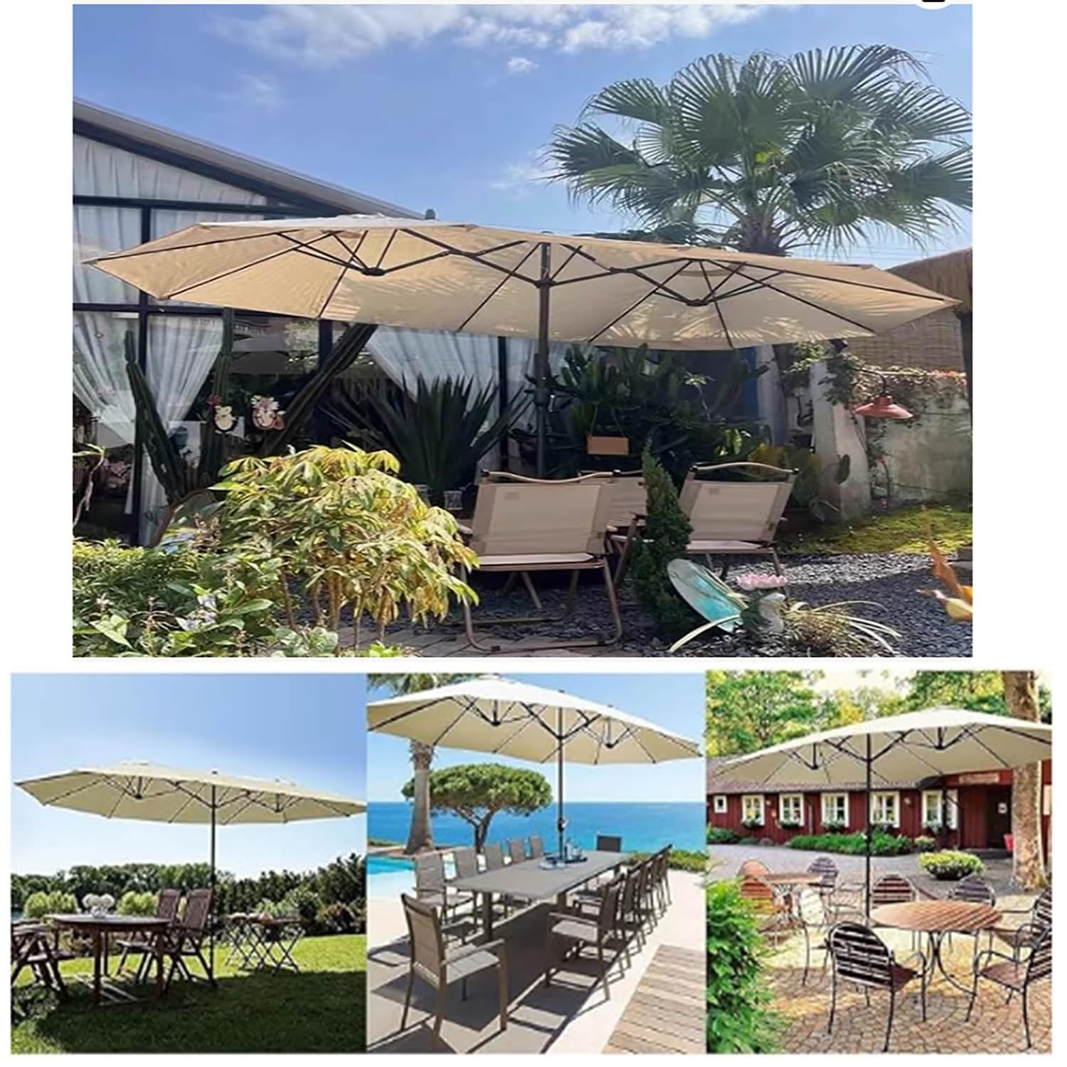 460×270cm Toile De Rechange per Parasol Double, 12 Baleines Durable Grande Housse De Parapluie pour Patio Marché Cour, Protection UV(Dark Grey)