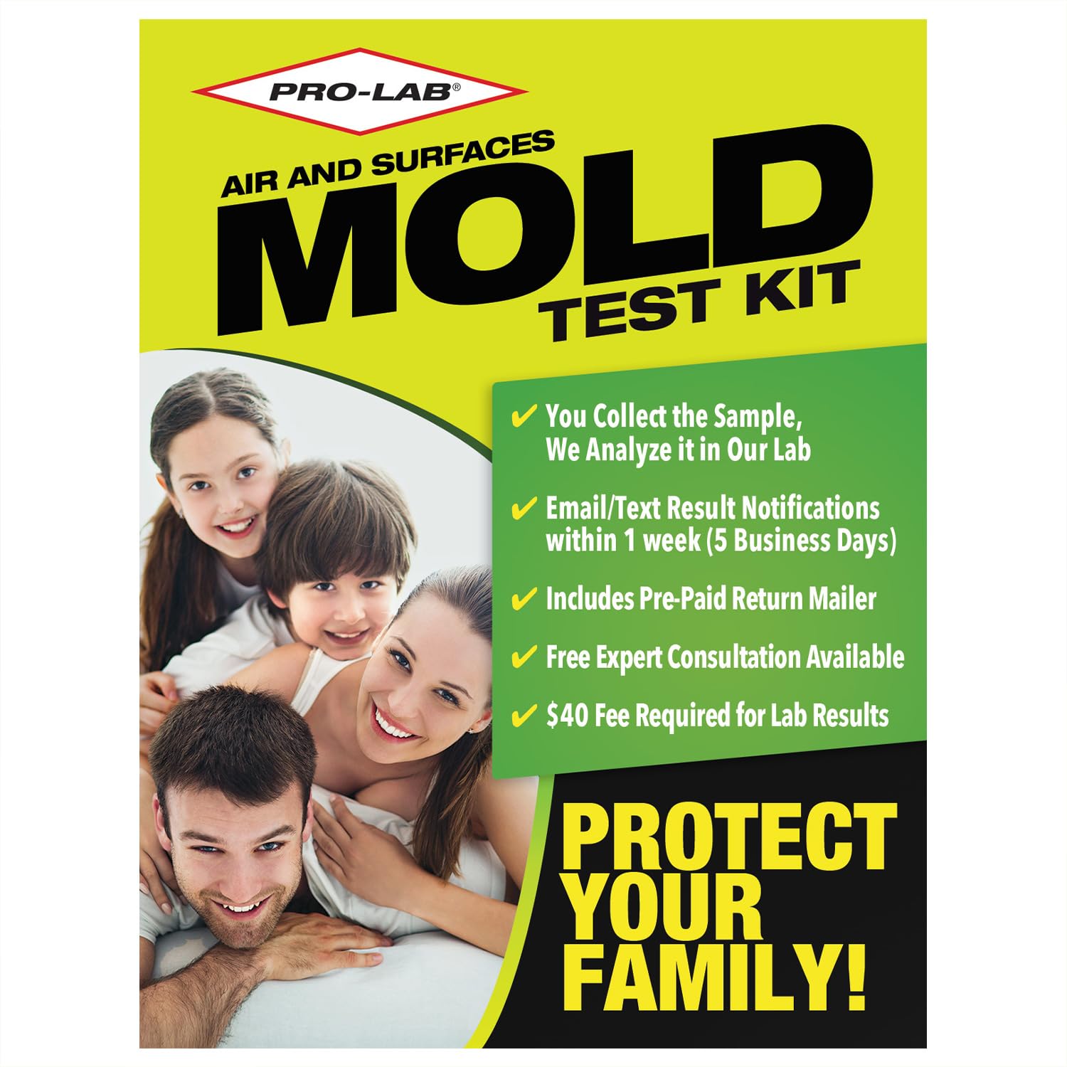 PRO-LAB DIY Mold Test Kit for Home Air Quality, Comprehensive Mold Detection with Expert Consultation, Pre-Paid Mailer, Detailed Emailed Report - Air & Surface Testing, 40 Lab Analysis Fee Required