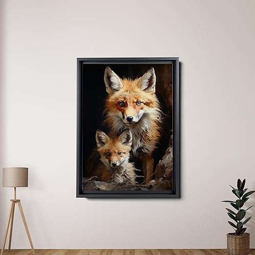 Miniatura 4 de Fox Mother Cub Prints, In The Style Of Stencil,Based, Ivory, Kids Wall Art, Kids Wall Art Display, Mom And Baby Animal Art Print, Wall Art, Wall