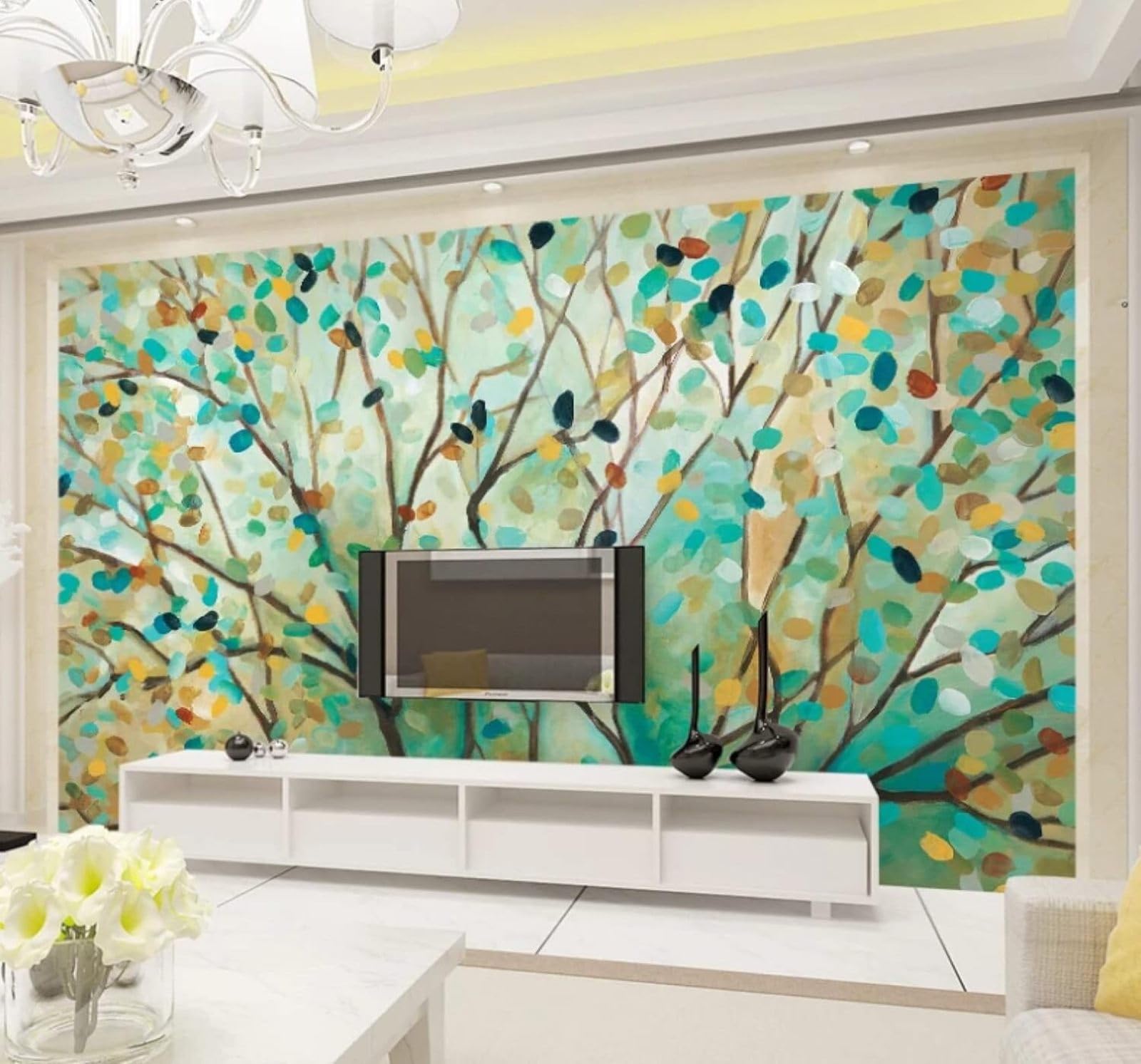 XLMING Retro Abstract Hand Painted Watercolour Trees 3D Wallpaper Luxury Home Dining Decor Paste Sofa Living Room The Wall for Bedroom Mural-350cm×256cm