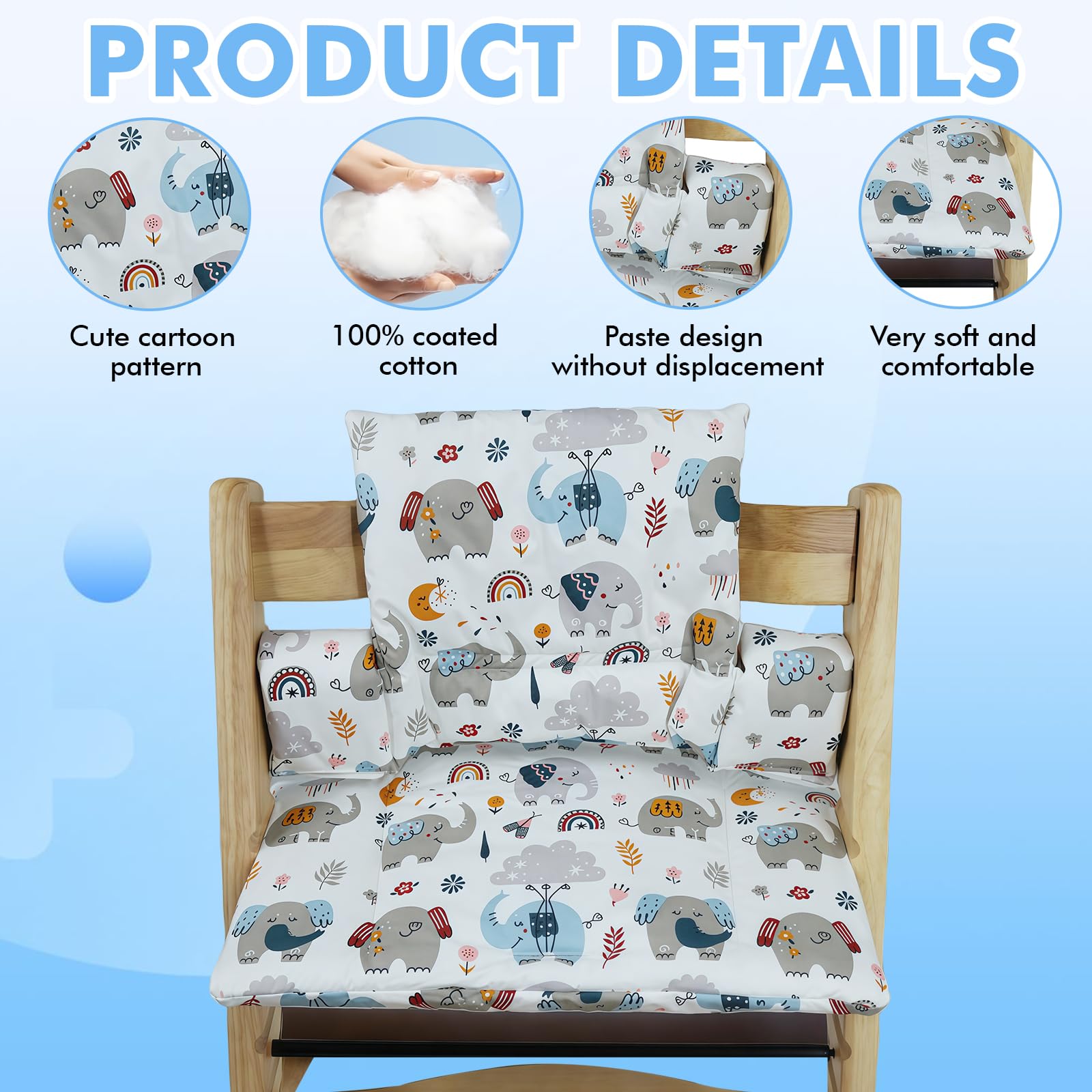 Coussin De Siège Pour Chaise Haute LEKEFET - Confort Moelleux Étanché En 2 Parties, Ours Blanc Pour Bébé, Fixation Facile Et Nettoyage Rapide