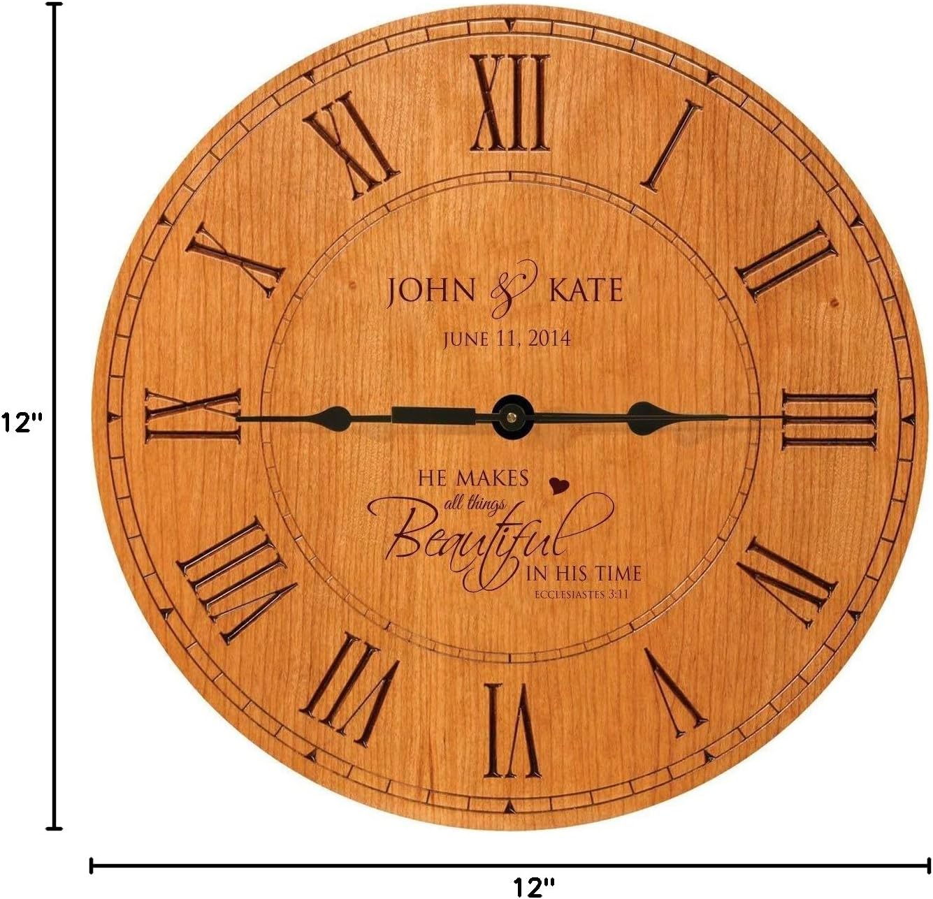 LifeSong Milestones Wedding Gift Personalized Clock, Housewarming Gift, He Makes All Things Beautiful in his time Cherry Wood Exclusively Made Proudly Made in USA