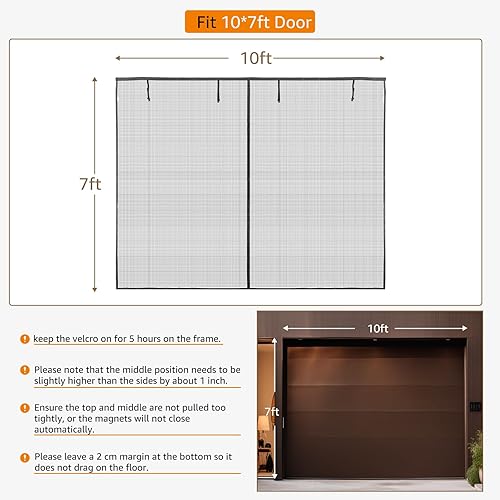 Vista 21 de LOOBANI Puerta mosquitera de garaje de 8 x 7 pies: resistente cierre magnético para puerta de garaje 1 coche, pantalla de red retráctil enrollable