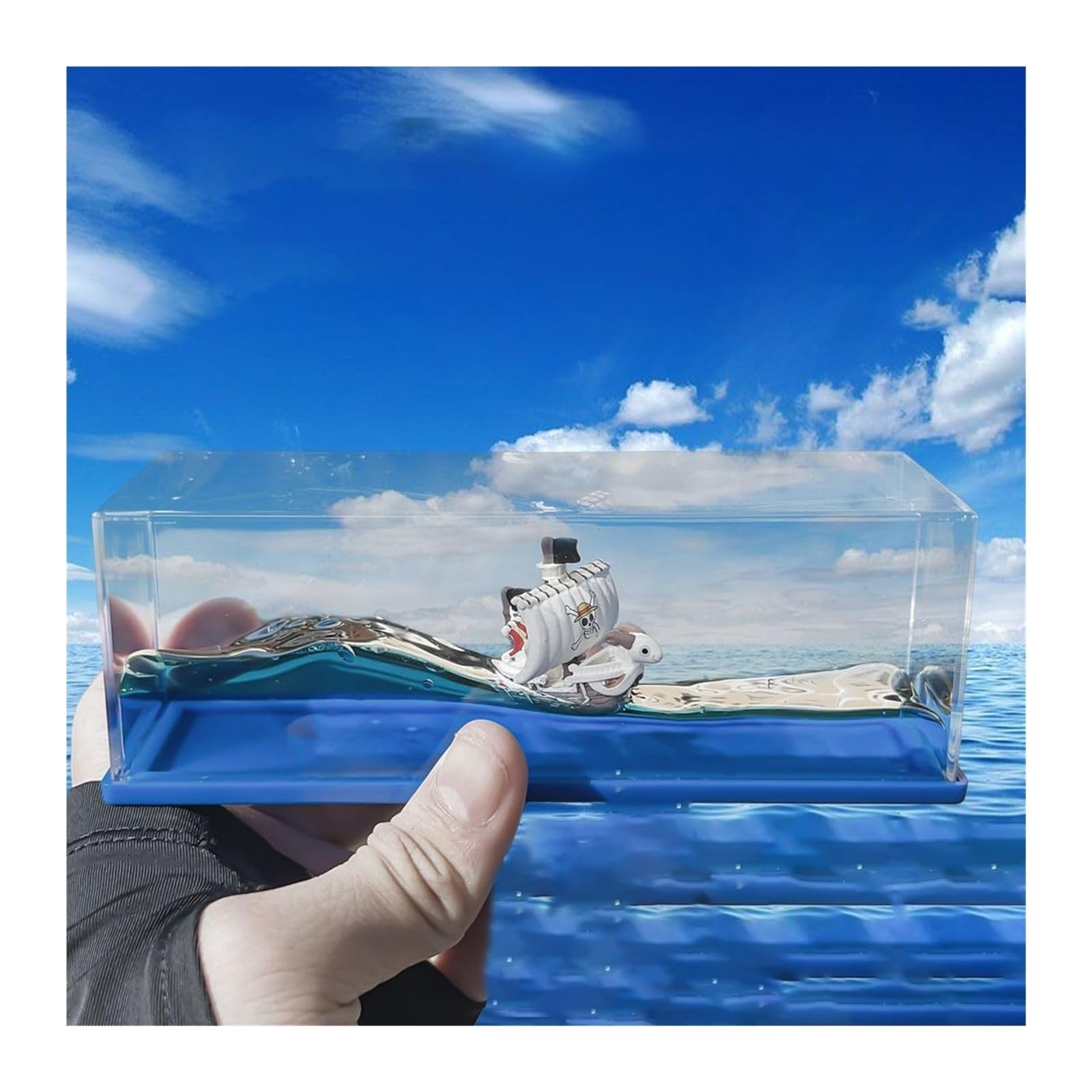 Cruise Ship Fluid Drift Bottle,Thousand Sunny Model Liquid Wave Pirate Ship Decoration,Unsinkable Boat in A Box,Unsinkable Ship in a Bottle,Model Decor, for Car Decoration Display Cases and Gifts ( Co