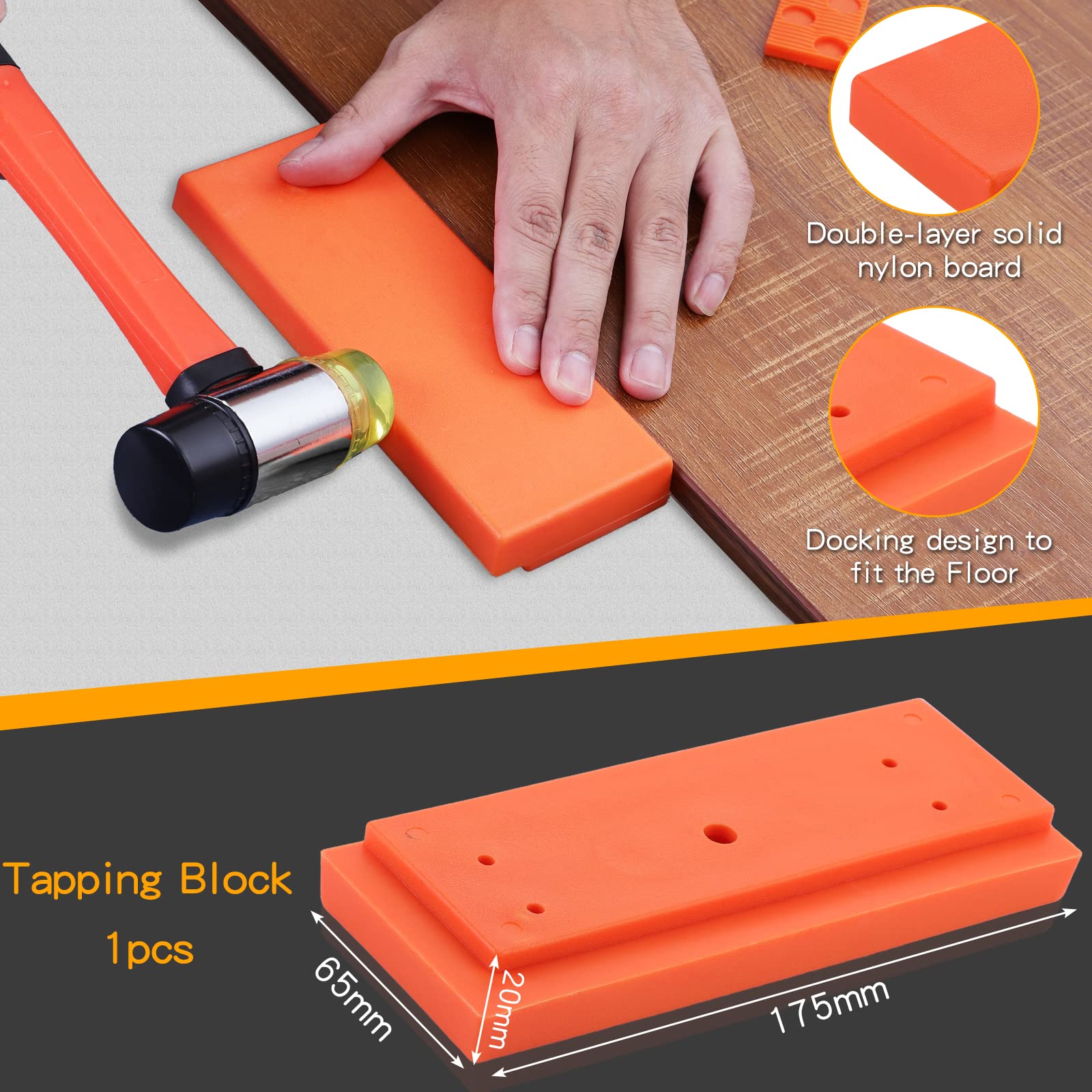 Kit de instalación de pisos de madera,Herramientas de montaje de pisos laminados,Kit de suelo con 40 espaciadores, Barra de tracción resistente, Bloque de roscado sólido, Mazo de doble cara