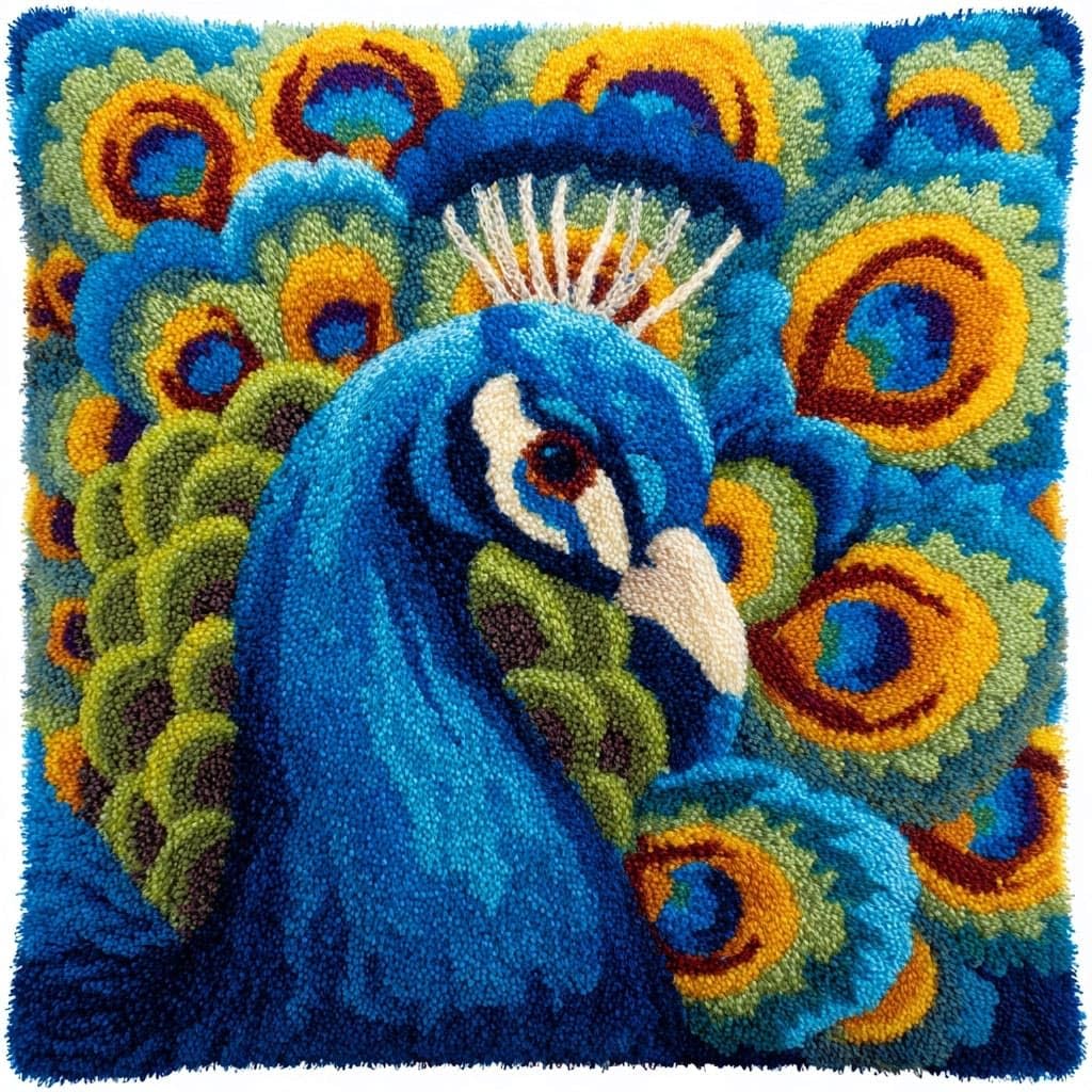 Henypt DIY Latch Hook Kits Pillow, Peacock