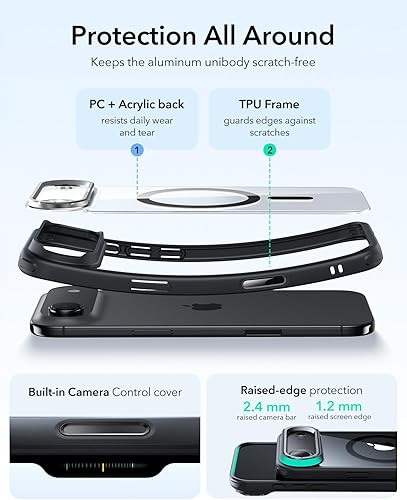 Vista 452 de ESR - Funda para iPhone 15 compatible con MagSafe, funda protectora de grado militar con soporte integrado, cubierta trasera resistente a