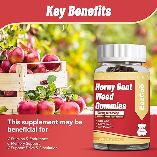 Miniatura 4 de Horny Goat Weed Gummies para hombres y mujeres, suplemento de hierba de cabra cachonda con maca, Tongkat Ali, Saw Palmetto, 60 unidades