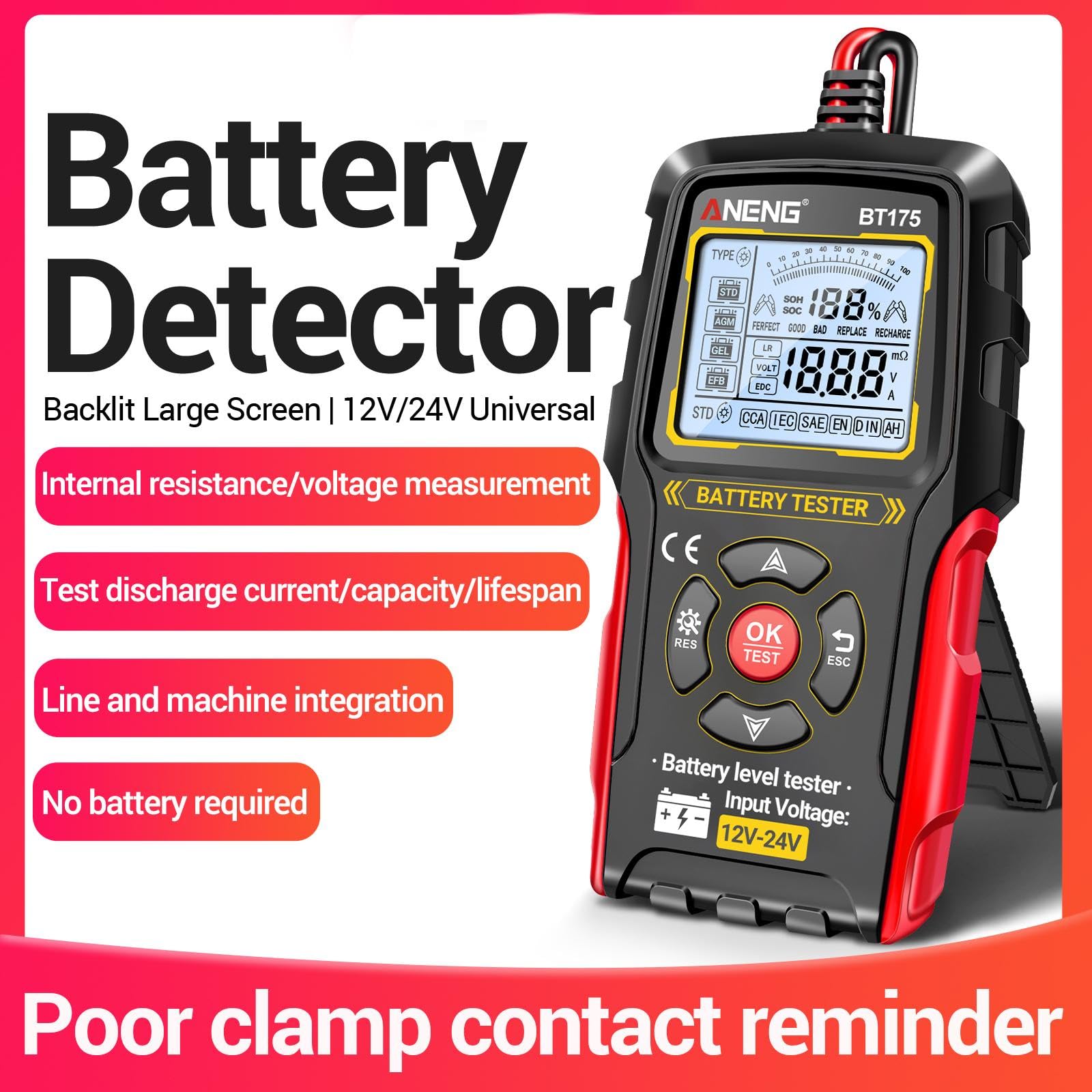 Harilla Comprobador de Batería de Coche de 12 V V, Prueba de Carga Automática, Pantalla, Comprobador de Vehículo, Comprobador de Batería de Coche, Compro