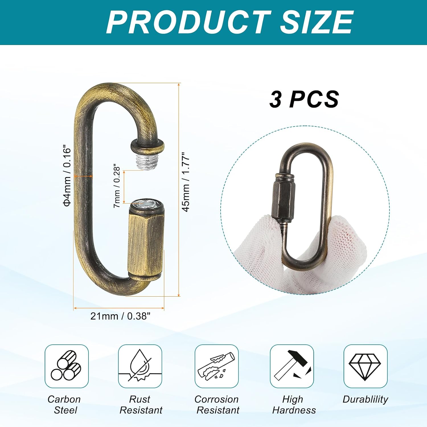 MECCANIXITY Chain Connectors, 4mm Thick Quick Link Screw Lock Oval Clips for Chandelier Pendant Lights, Bronze, Pack of 3