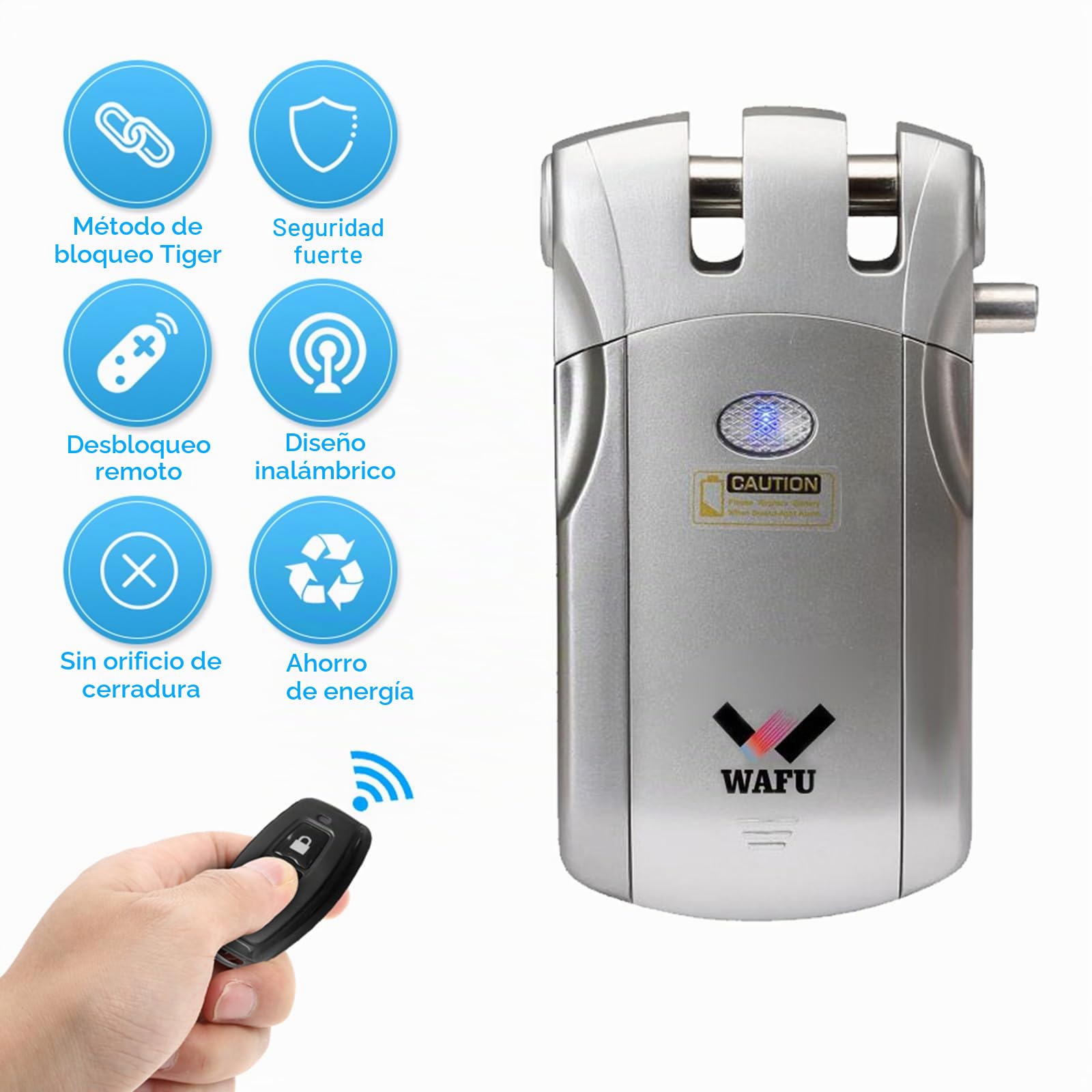WAFU Bloqueo de Control Remoto Inalámbrico Método de Bloqueo de Tigre con 4 Teclas Remotas, Alimentación USB, para Control de Acceso a Smart Home Villa Office (Plata)