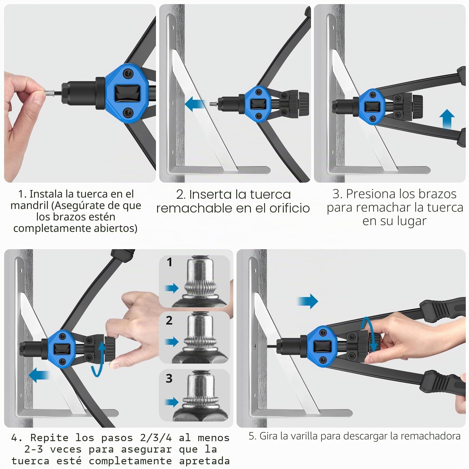 AUTOUTLET Remachadora de Tuercas 2 en 1, Pistola de Remaches de 13 pulgadas con 60pcs Tuercas M3-M10,2,4-6,4 remaches de 50pcs