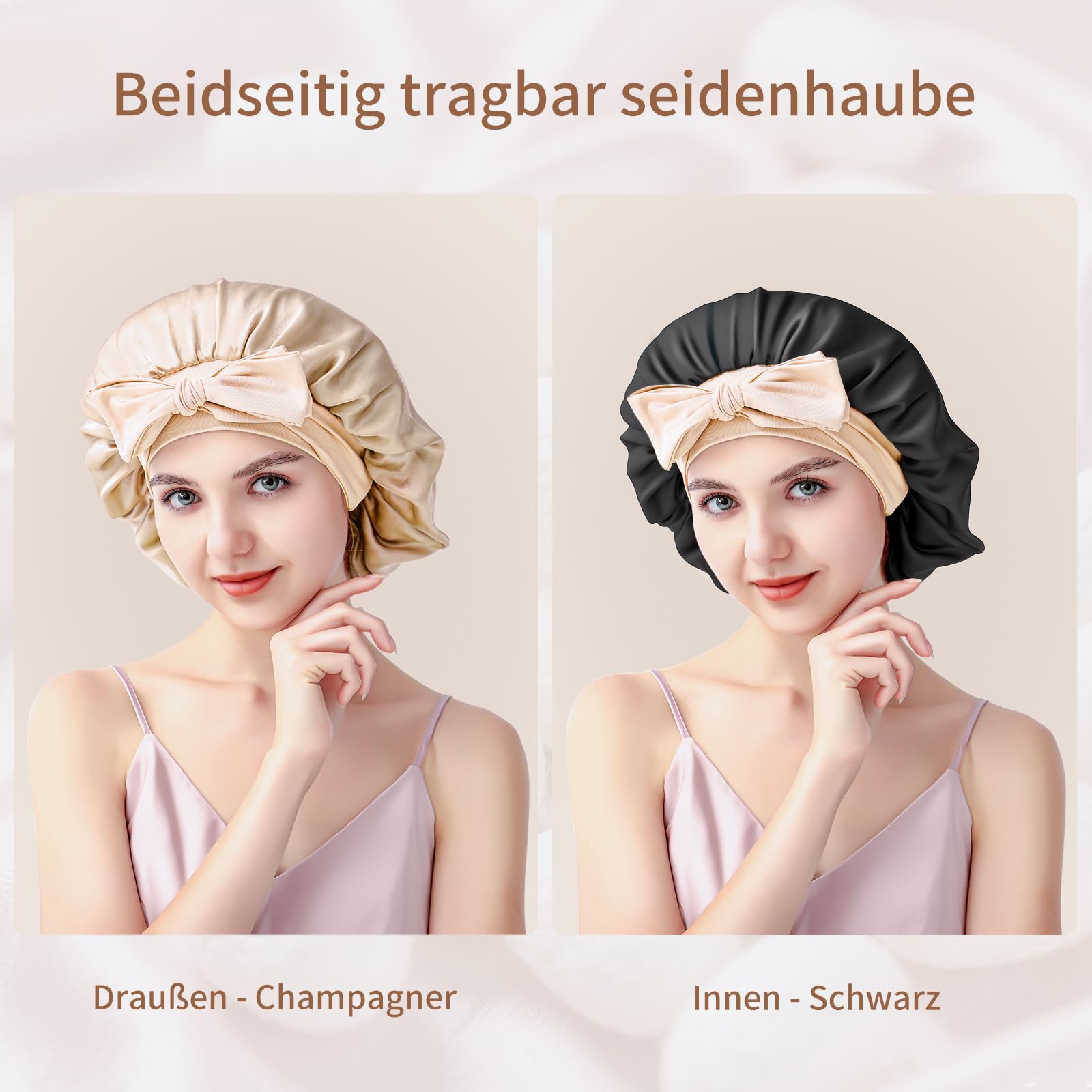 Seidenhaube zum Schlafen, 100% Maulbeerseide Haarhaube, 22 Momme Doppellagig Beidseitig Nutzbar, Schützt Haare im Schlaf, zum Schlafen für Langes Haar and Locken