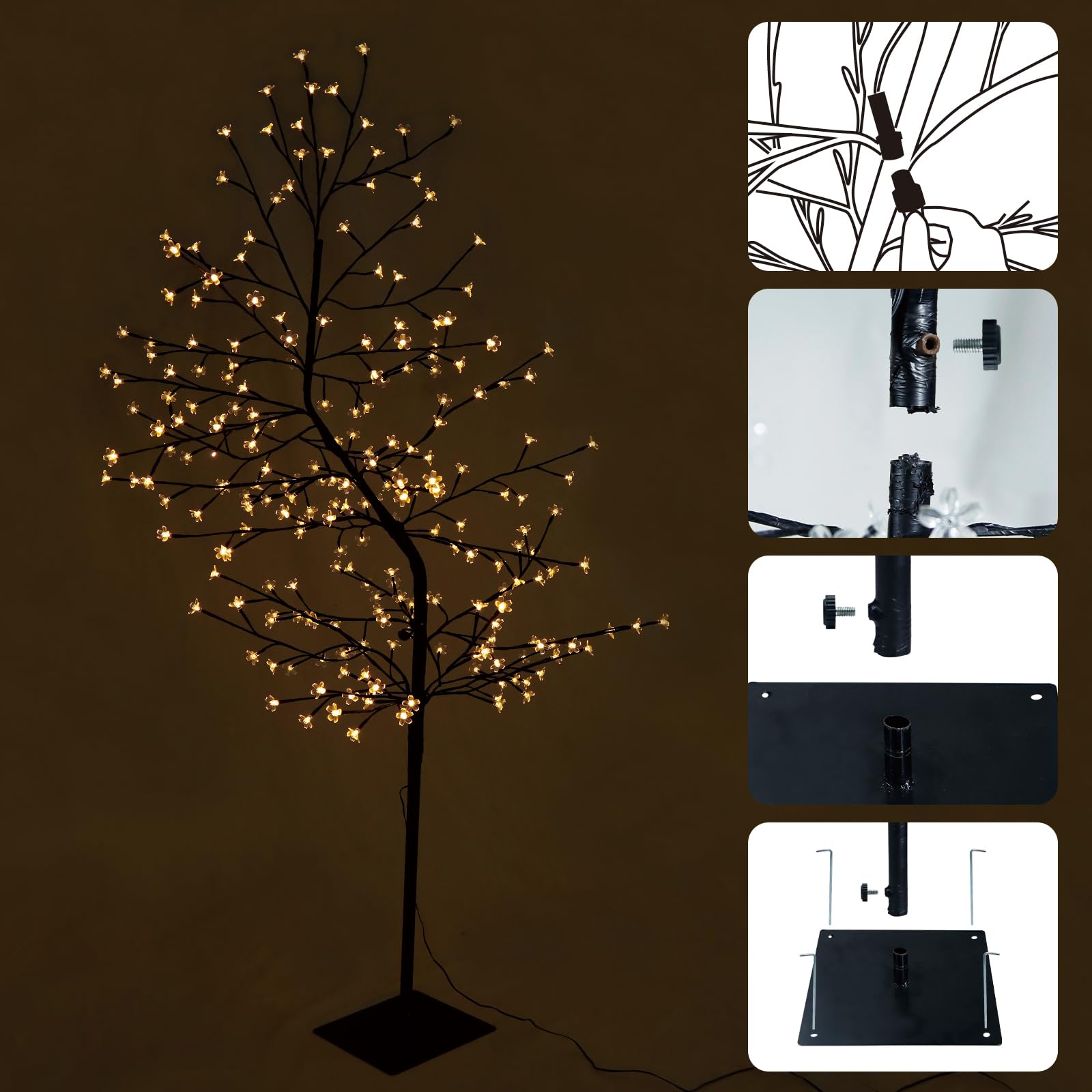CCLIFE Albero Luminoso da Interno 180cm, Lampada LED con Funzione Memoria, Albero di Ciliegio Illuminazione, Bianco Caldo, IP44, 240 LED Albero con Luci