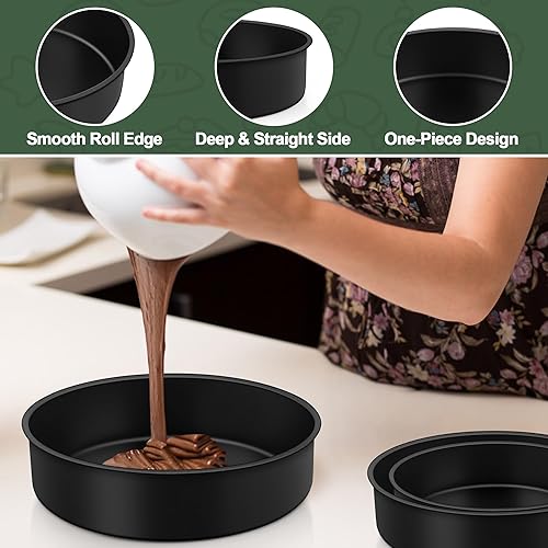 Miniatura 6 de E-far Juego de 3 moldes para pasteles (6 pulgadas8 pulgadas9 pulgadas), moldes redondos antiadherentes para tartas de cumpleaños, bodas, núcleo de