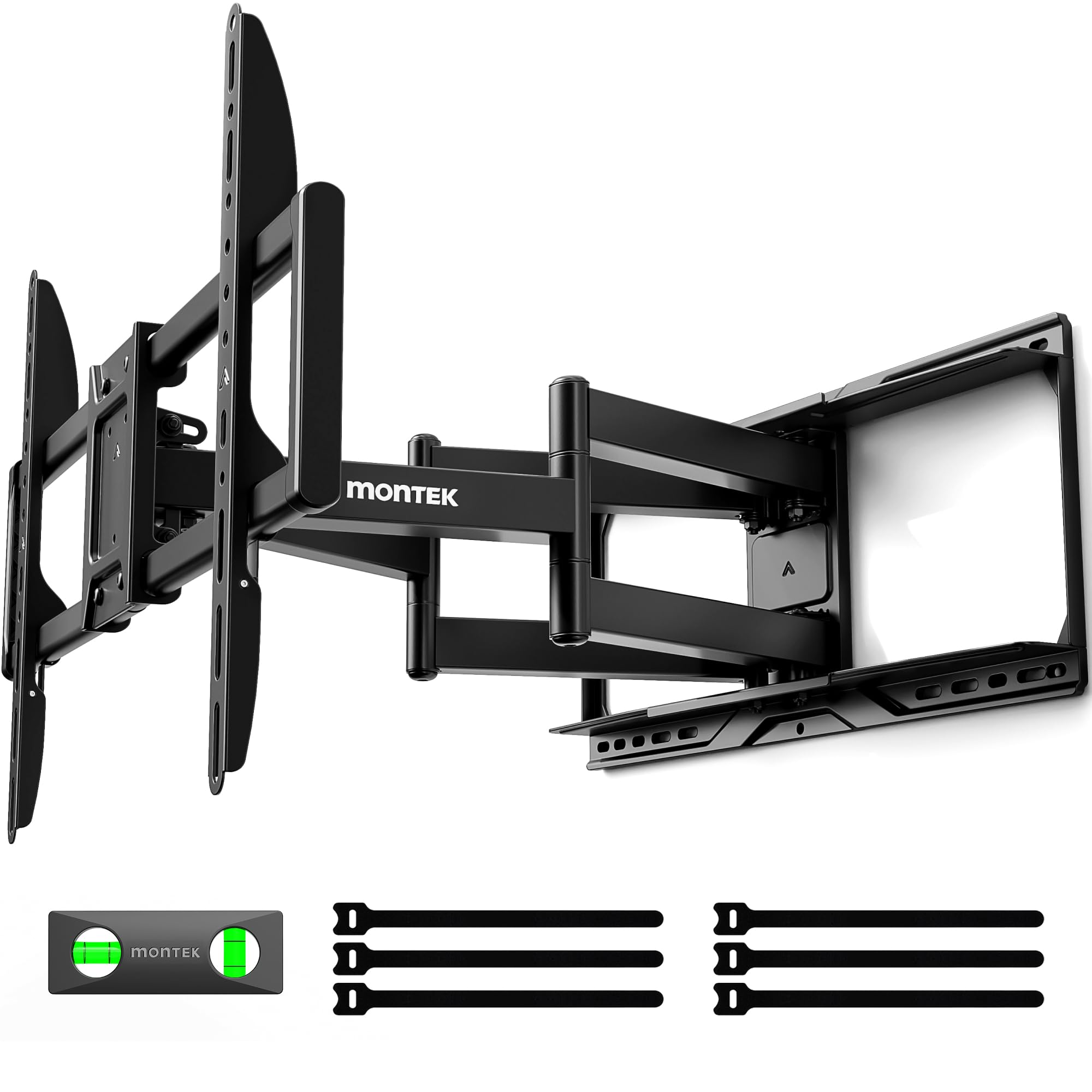 monTEK Support mural TV avec bras super long 638 mm pour téléviseurs de 37 à 90 pouces jusqu'à 75 kg, double bras articulés, inclinaison sans outil, fonction pivotante, VESA max. 600 x 400 mm