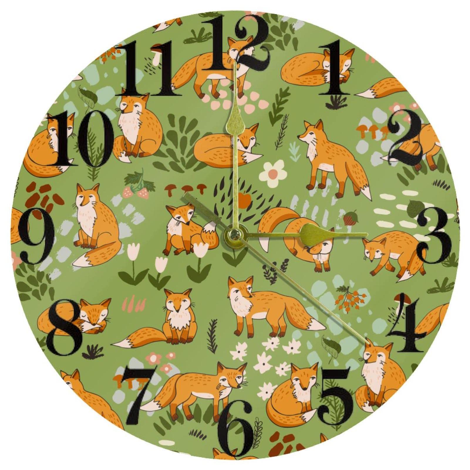 Horloge murale ronde silencieuse fleur de renard déco salon chambre