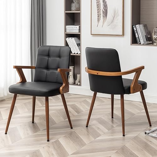 MEKLIBA Juego de 2 sillas de comedor, sillas de comedor con brazos y respaldo, cómodas sillas de comedor tapizadas, silla de cocina de cuero moderna