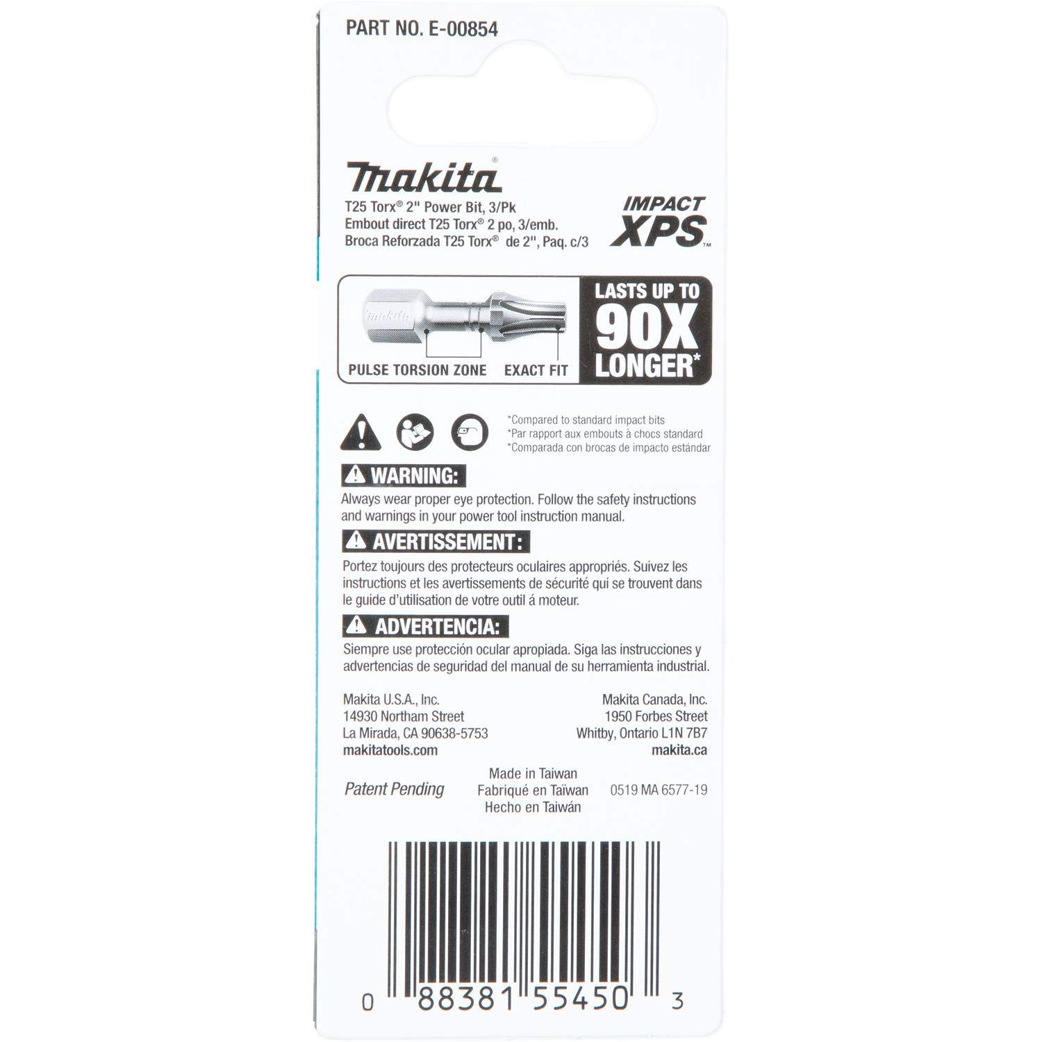 Makita E-00854 Zestaw końcówek udarowych Impact XPS™ T25, długość 5,08 cm, 3 szt.