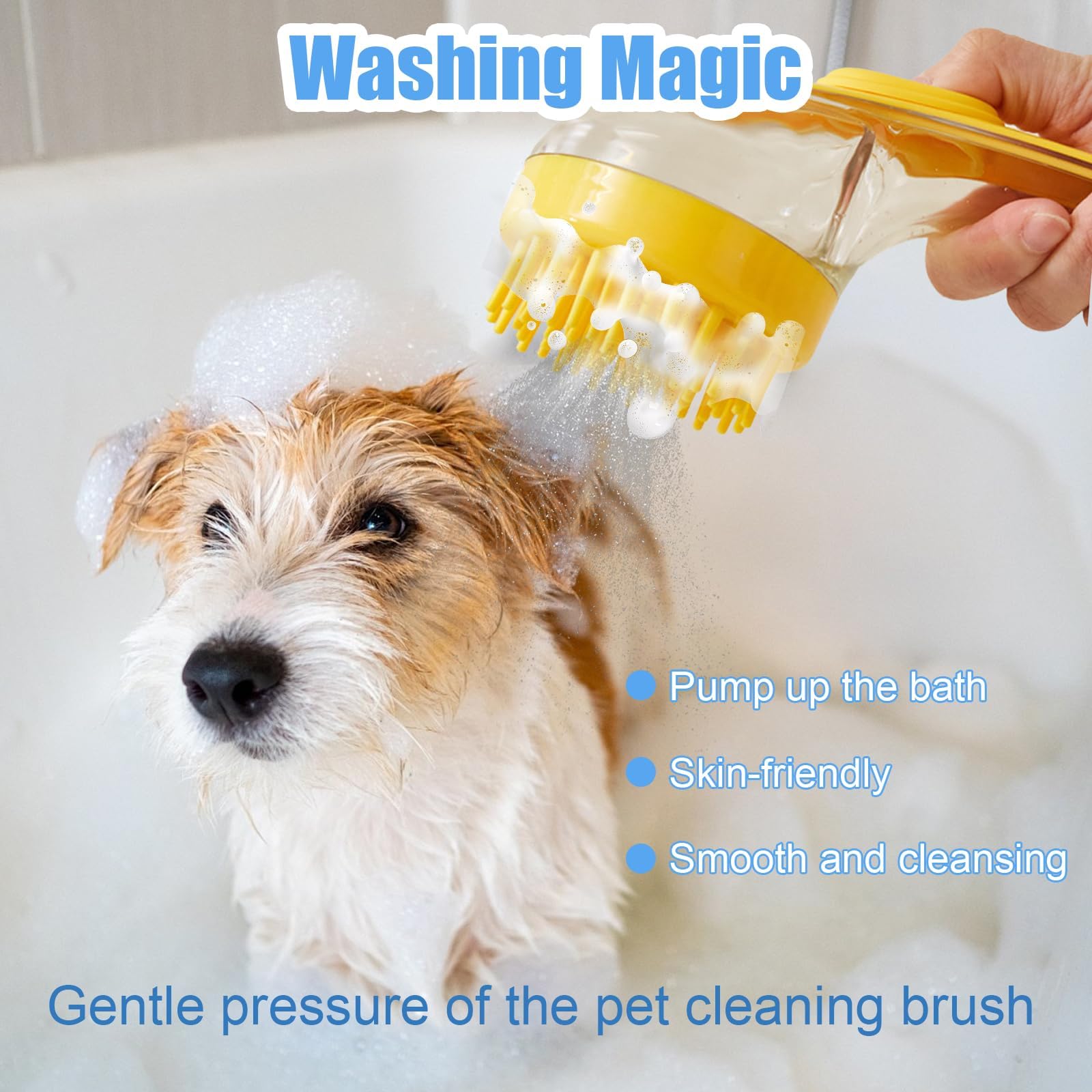 Spazzola da bagno per animali domestici 2 in 1, strumento di lavaggio per cani e gatti con dispenser di sapone, adatta per animali domestici a pelo lungo, pelo corto, morbido e ispido