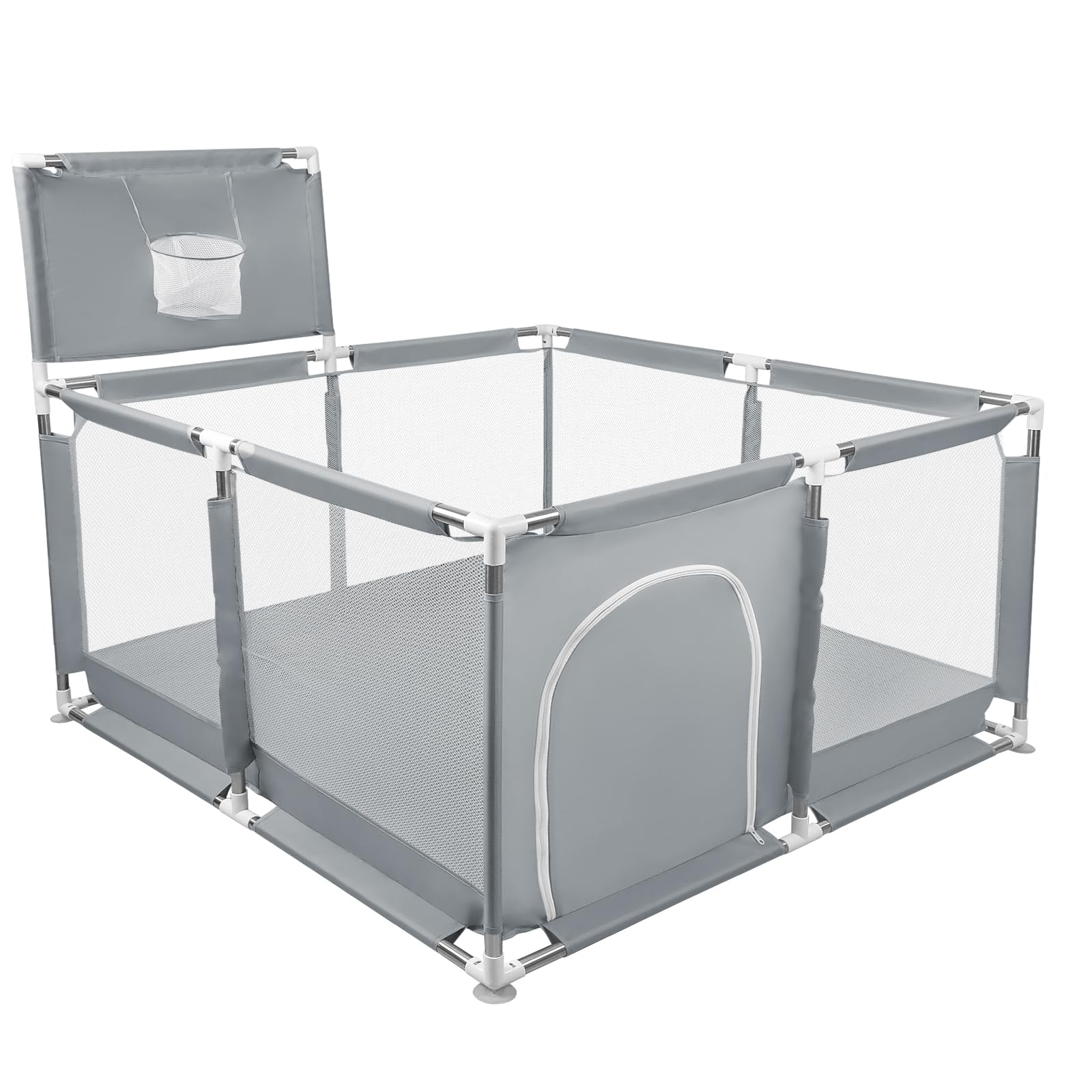 Laufstall Baby, Indoor & Outdoor Laufgitter Baby Große xxl Sicherheitsspielplatz Schutzgitter für Kinder mit Weichem Netz, Rutschfestem Oxford Bottom, 126 x 126 x 66 cm – Dunkelgrau