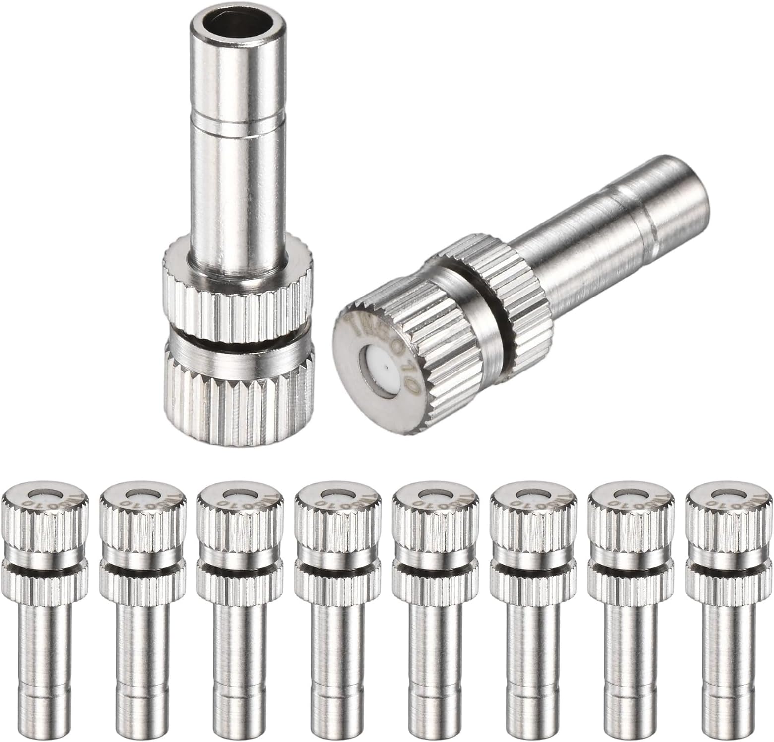 M METERXITY 10-Pack Brass Misting Nozzles, 0.02"/0.5mm Orifice Mister Replacement Heads for Outdoor Cooling System/Landscaping/Humidification/Greenhouse, 6mm Low-Pressure Fog Sprayer Nozzle