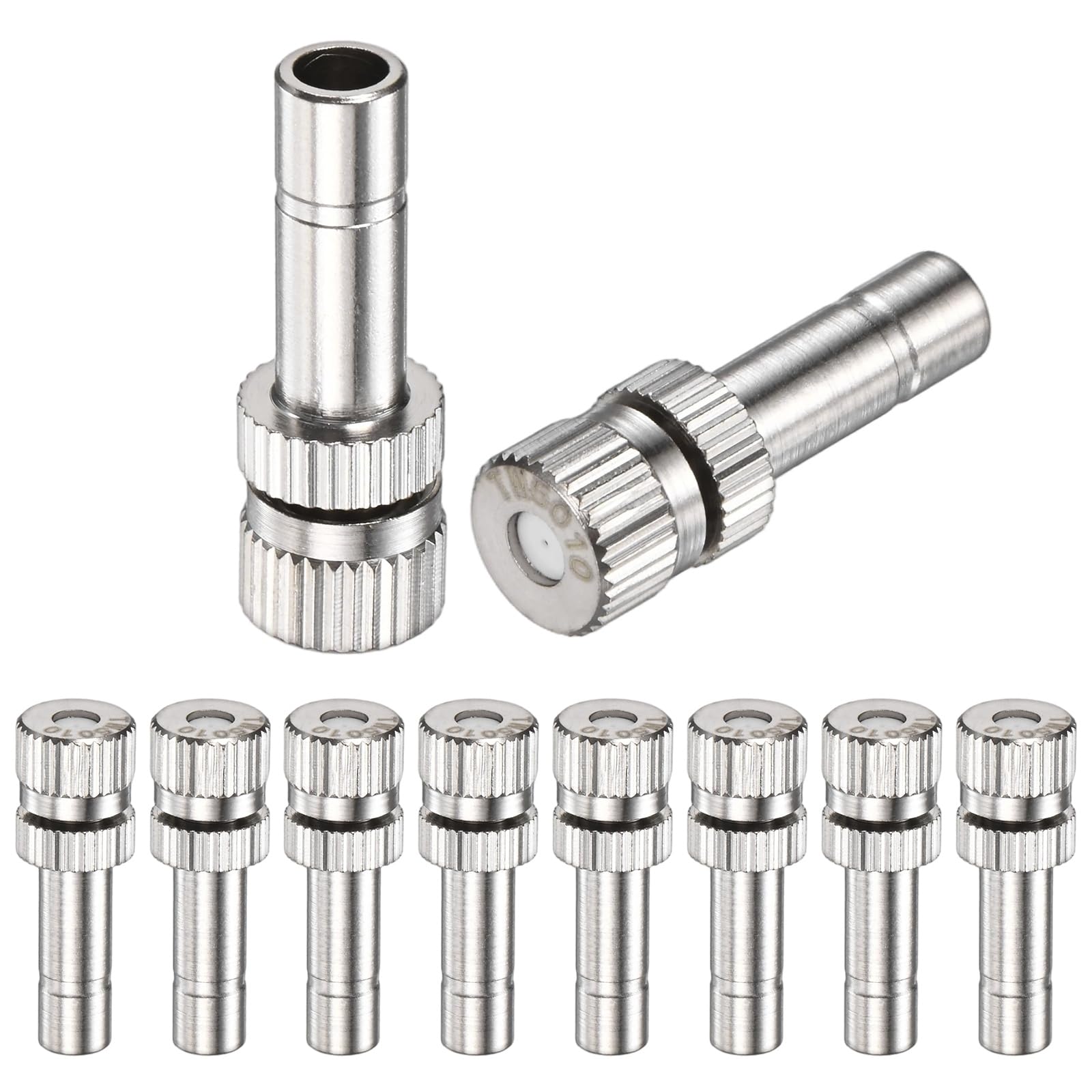 M METERXITY 10-Pack Brass Misting Nozzles, 0.02"/0.5mm Orifice Mister Replacement Heads for Outdoor Cooling System/Landscaping/Humidification/Greenhouse, 6mm Low-Pressure Fog Sprayer Nozzle