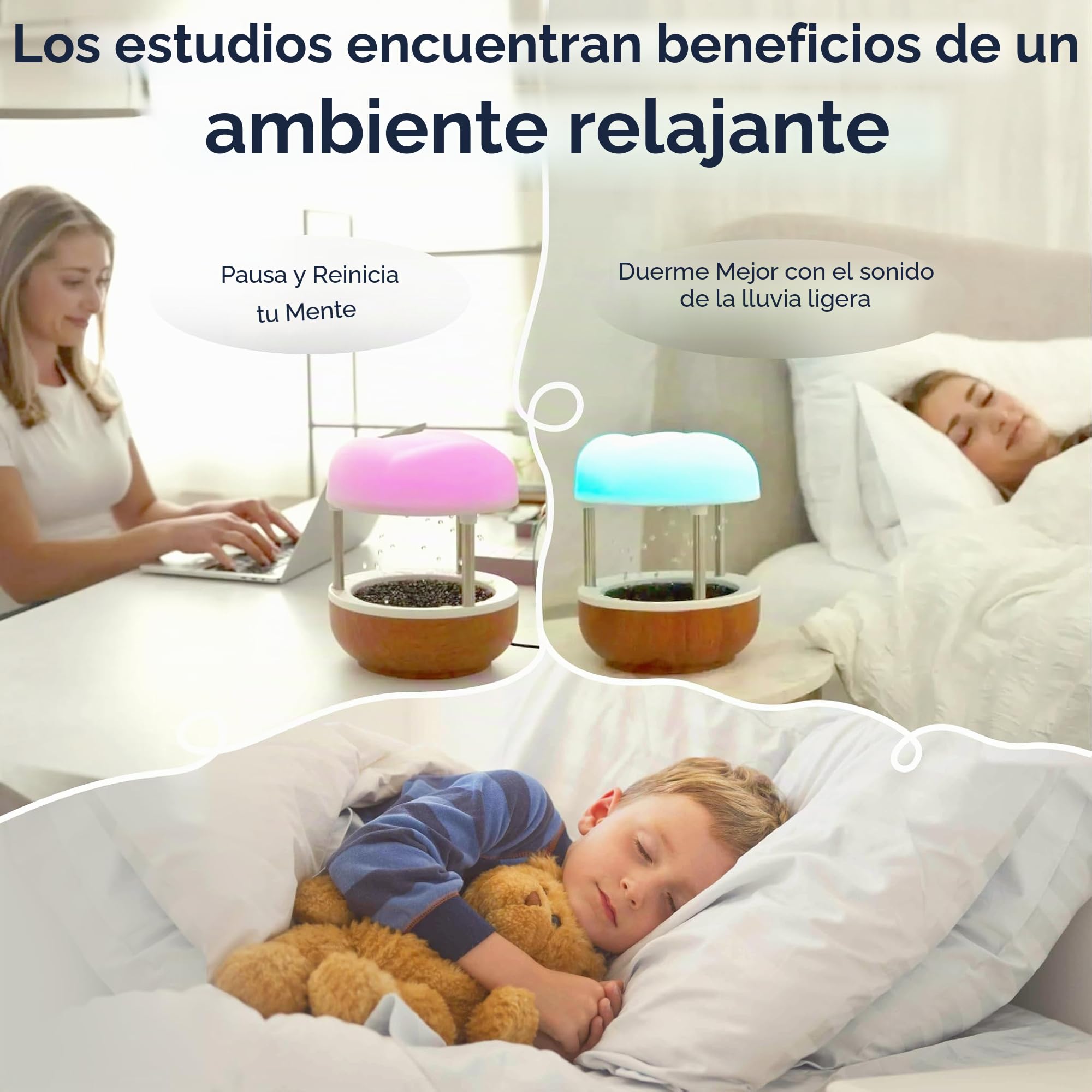 Mindsight Fuente de Agua de Mesa 'Calming Cloud' | Bomba silenciosa | Resistente a Salpicaduras | Decoración Zen y Natural | Promueve el Enfoque, el Alivio del estrés, la productividad, el sueño |