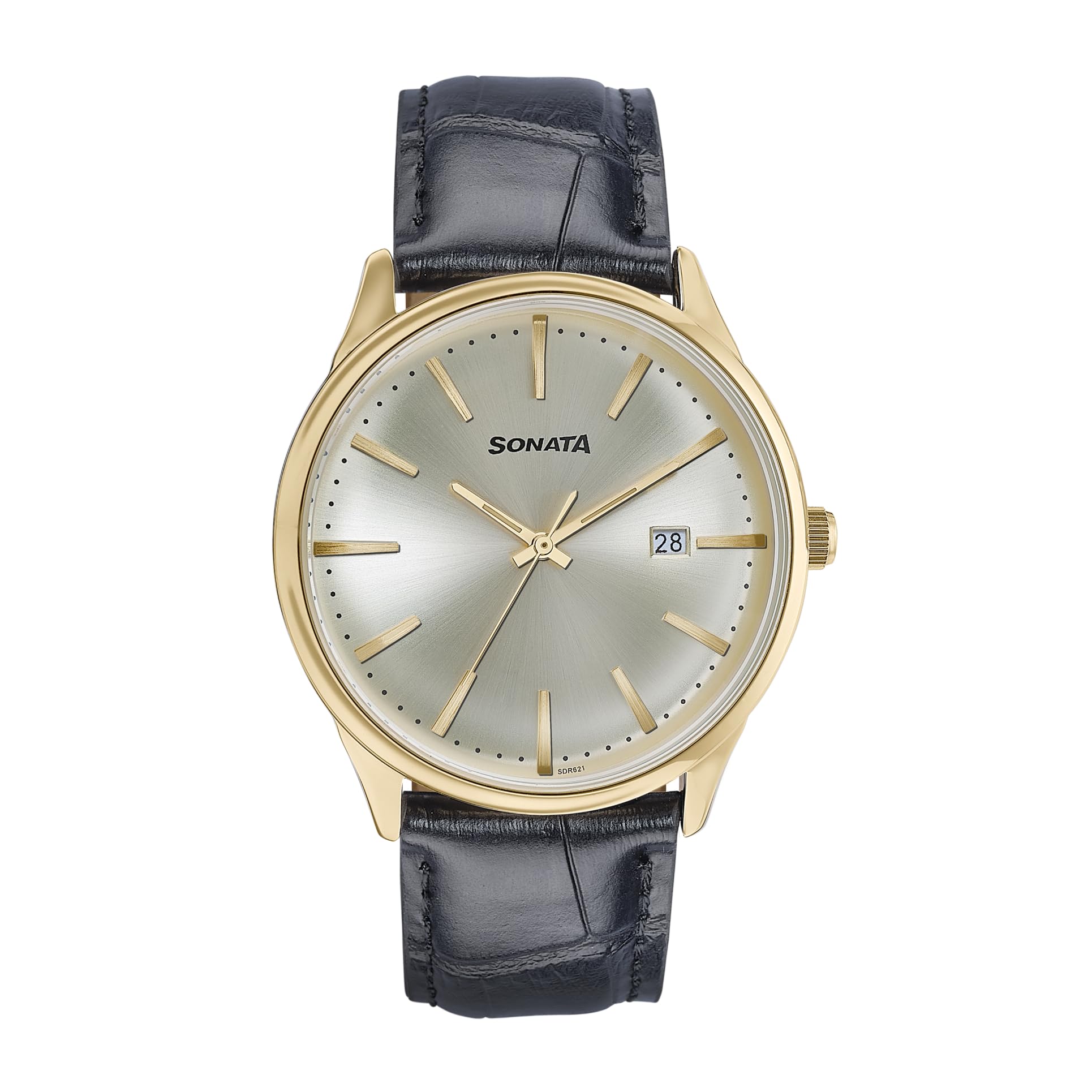 sonata Wedding Edit Quartz Analog with Date Golden Dial Leather Strap Watch for Men-picture-29