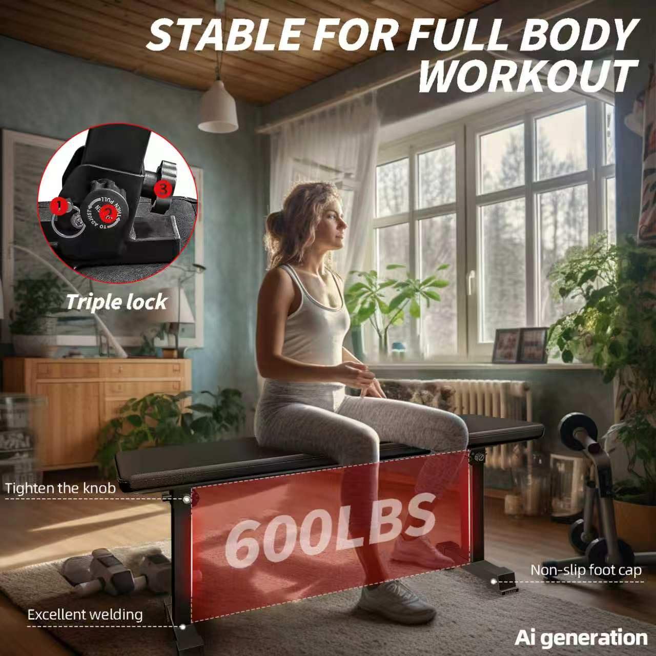 Flat Bench, Flat Weight Workout Exercise Bench Easy,Assembly,Foldaway Bench for Adjustable Dumbbells or an Adjustable Dumbbell Set,Strength Training Bench Press
