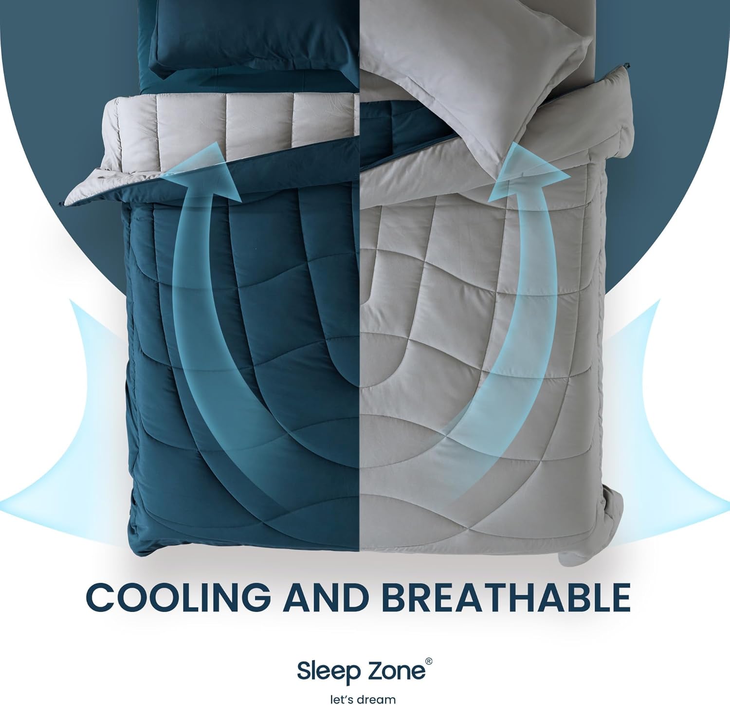 SLEEP ZONE Comforter Duvet Insert, Queen Size Quilted Reversible Comforters, Soft All Season Duvet, Down Alternative Breathable Bedding with 8 tabs, 2 Sides Teal Gray 88 x 88 Inches - Image 7